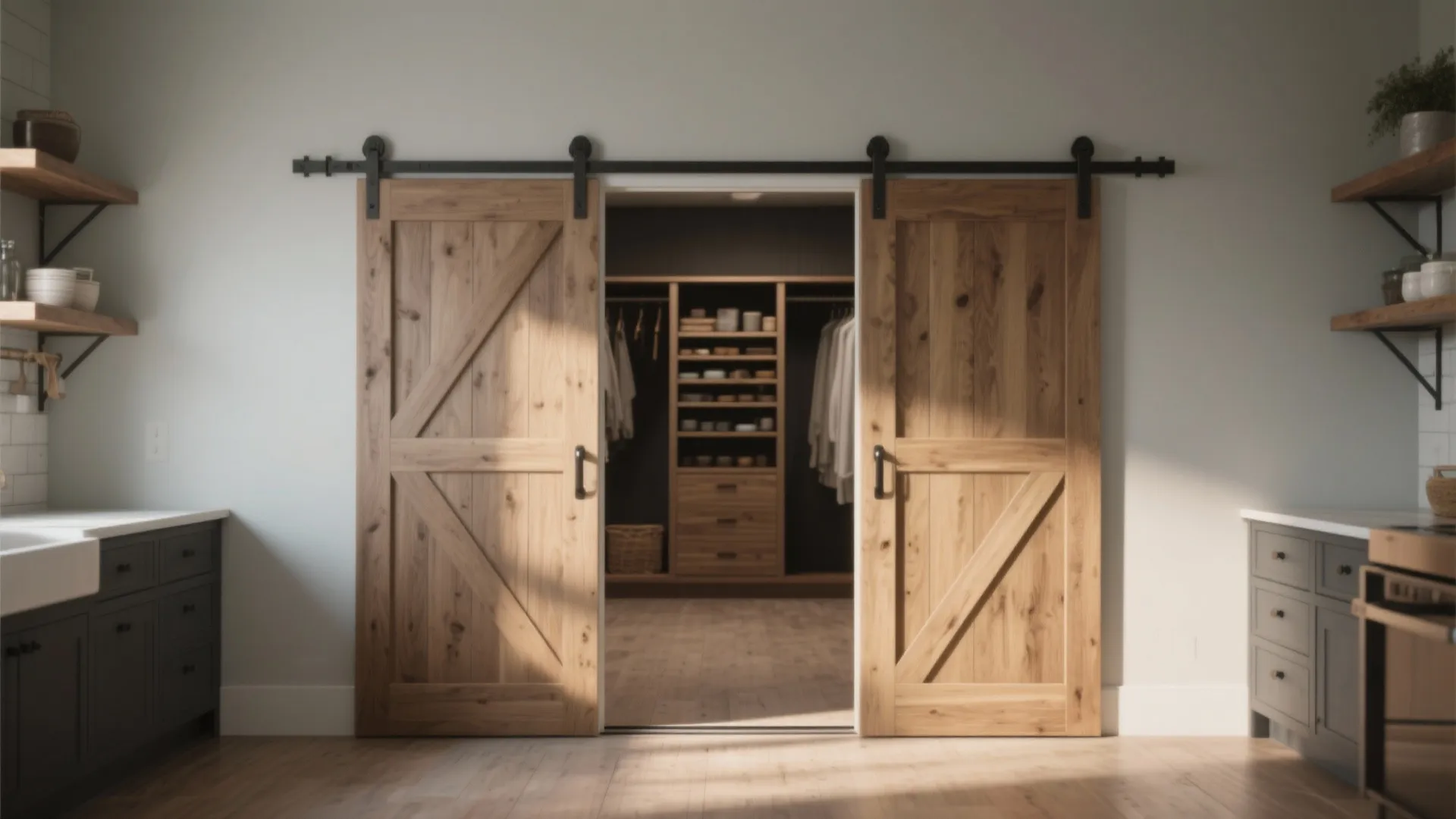 Double barn doors for wide openings