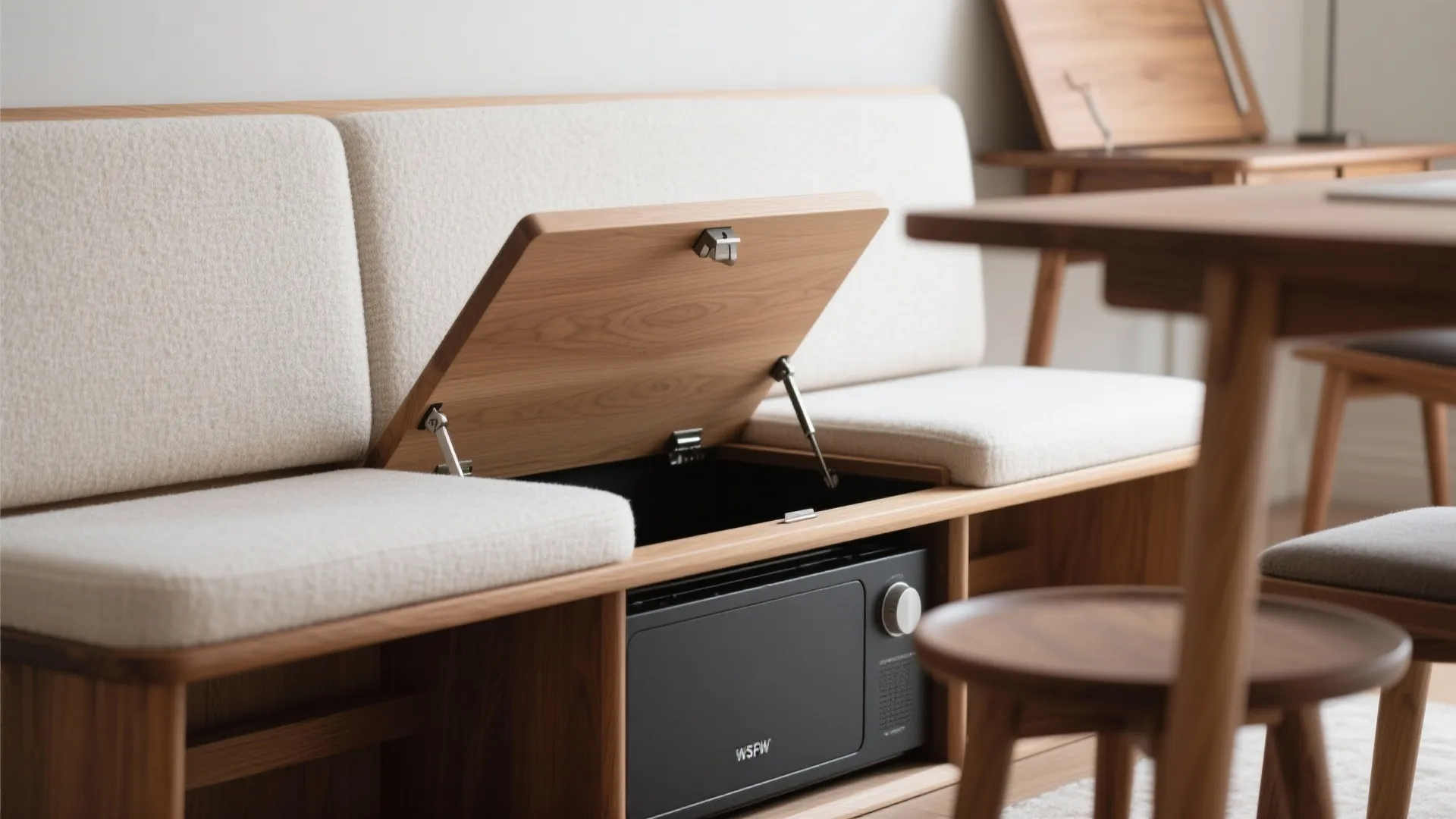 3) Double-duty pieces: benches, Murphy desks, and nesting tables