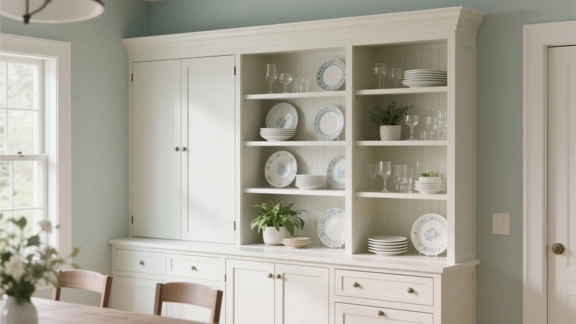 Built-in hutch with mixed display and storage in dining room