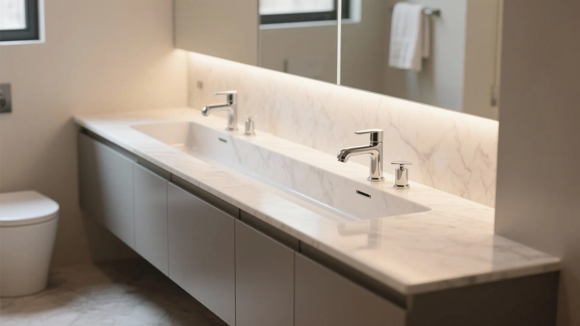 Single basin trough sink with two faucets