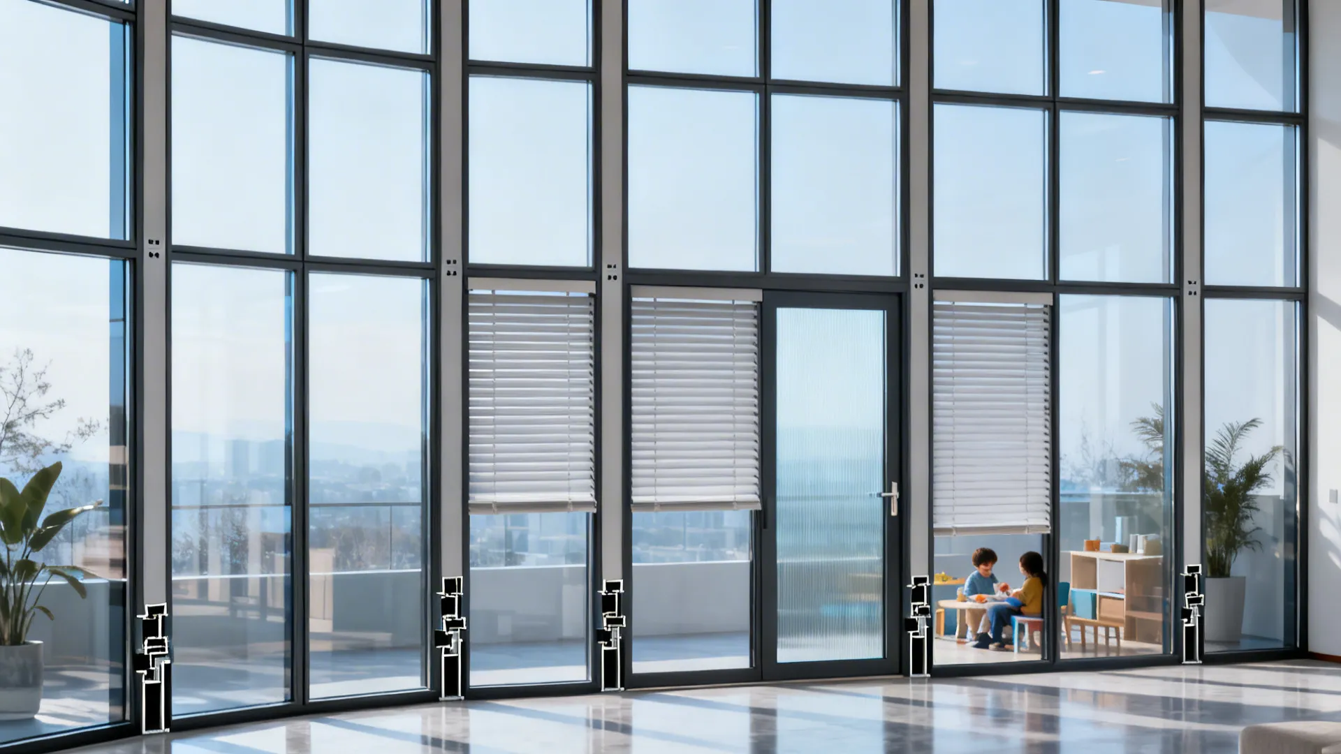 A 10x10 study with double-glazed low-E panels and thermal broken frames reducing glare and heat.