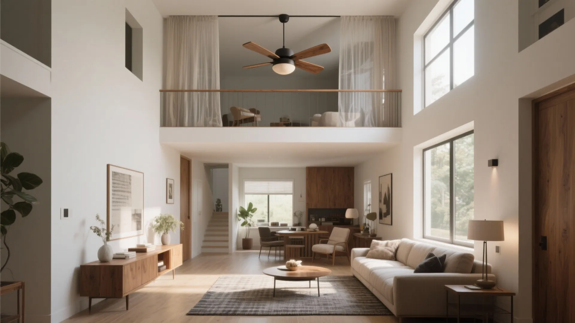 1) Double-height zoning that breathes