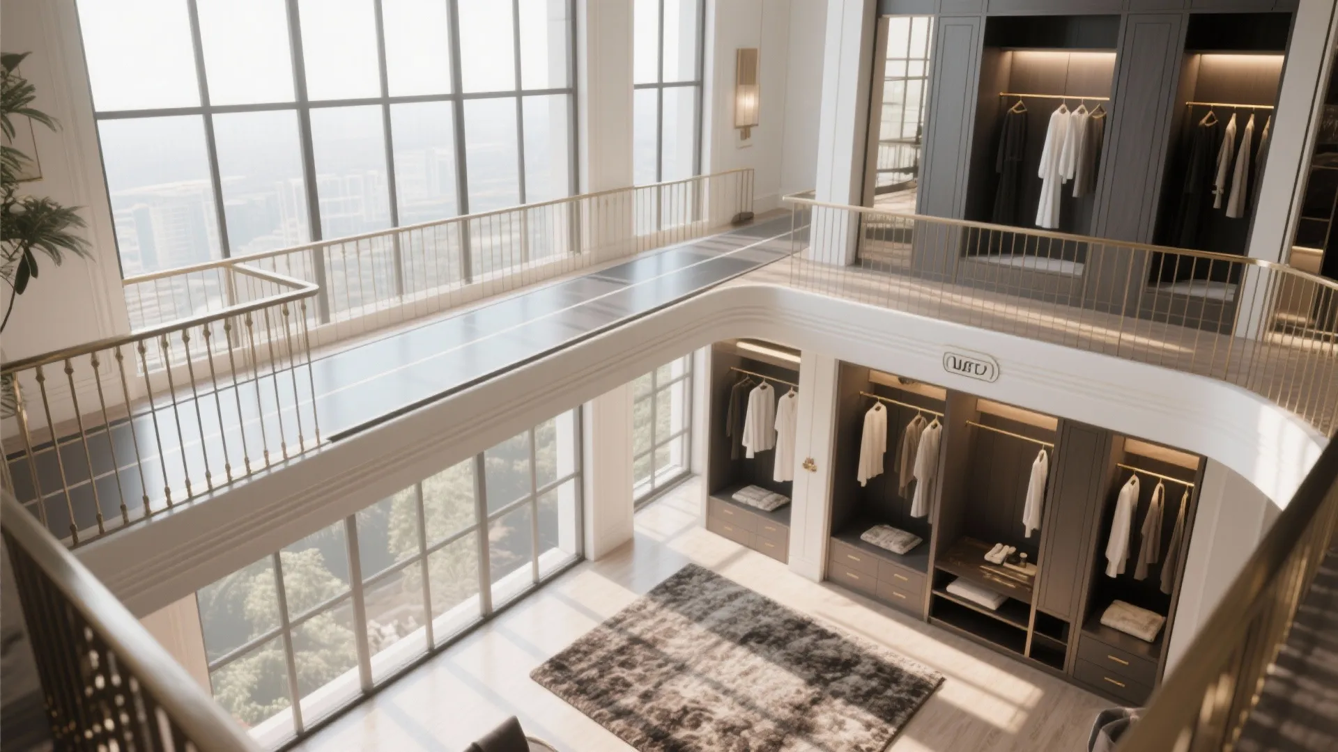4. Double-Height Dressing Area with Balcony