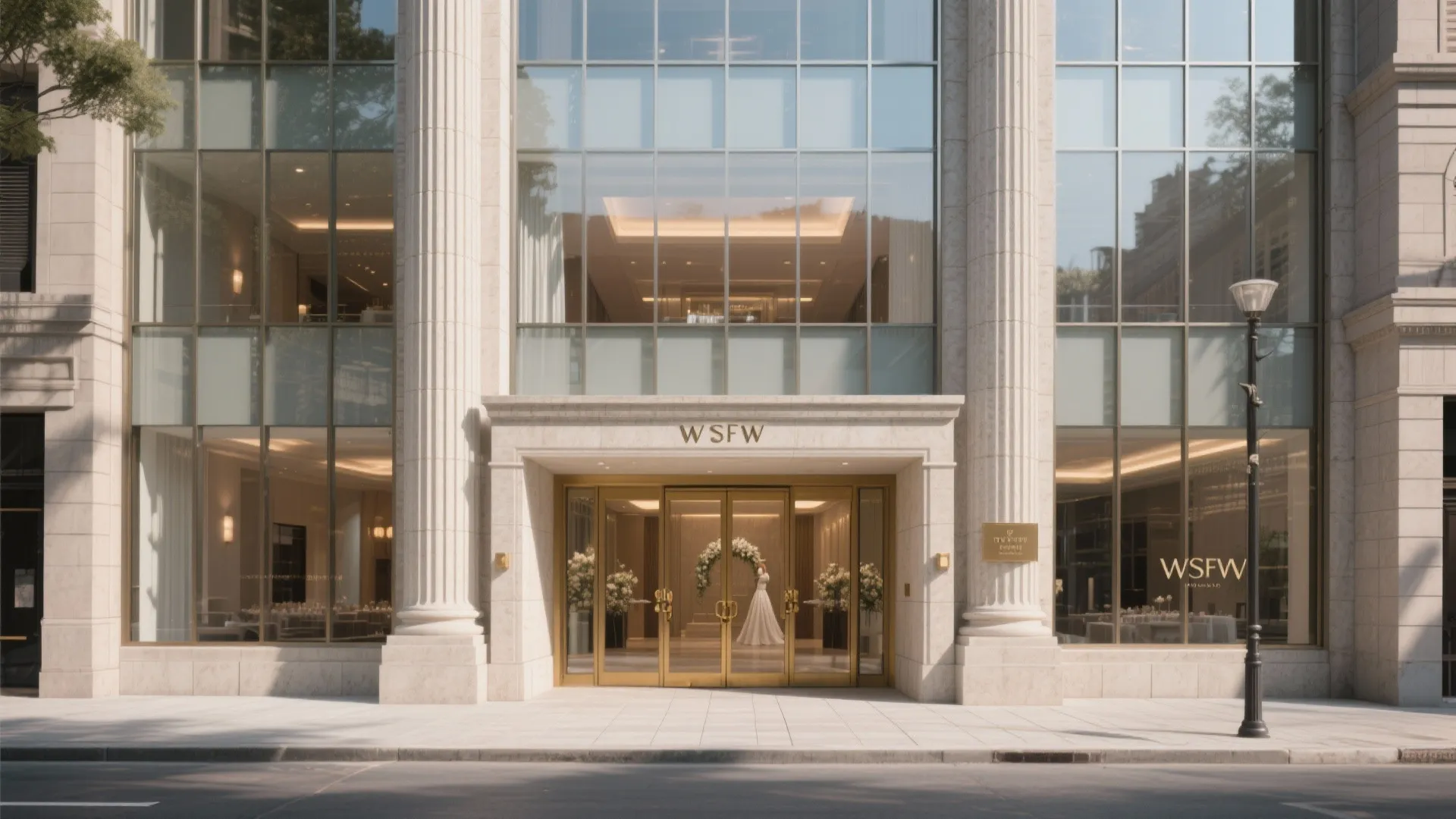 1) Double-height entrance with layered glass and stone