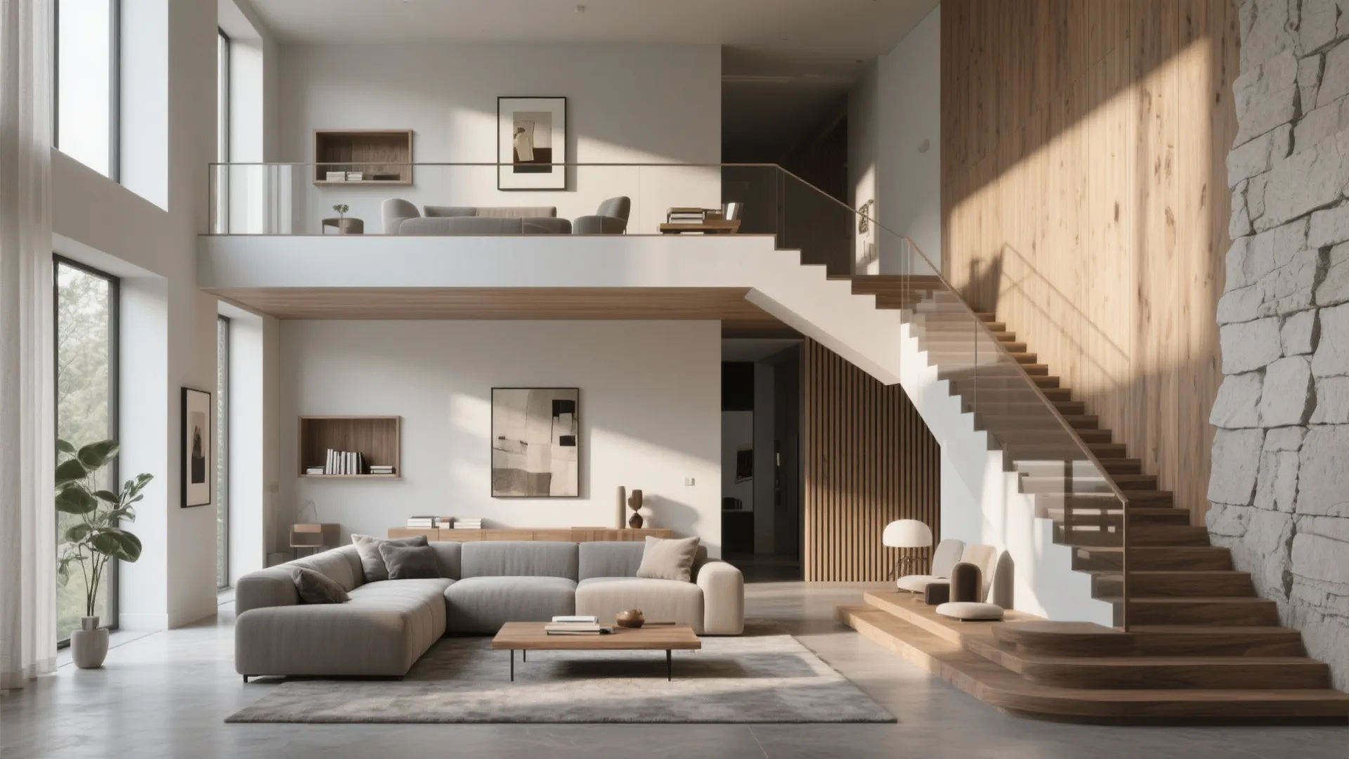 Double-height drama with sculptural stairs