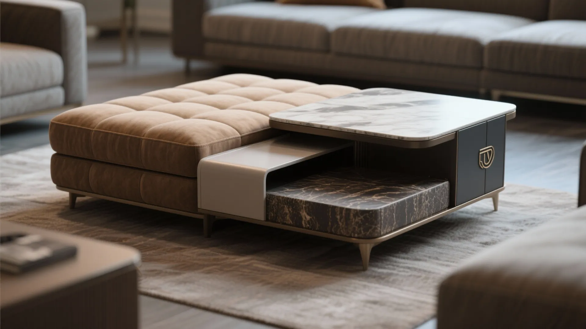 Close-up of multifunctional furniture transforming between uses