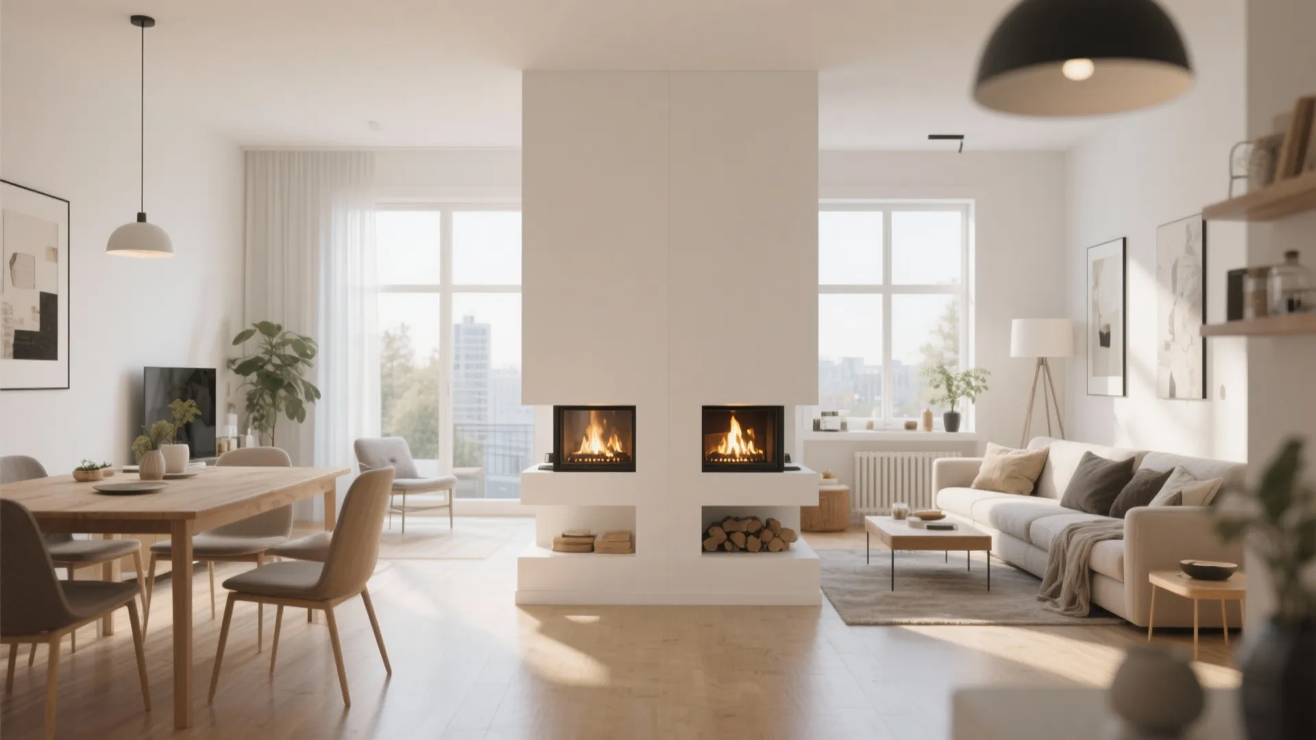 10. Double-Sided White Fireplace