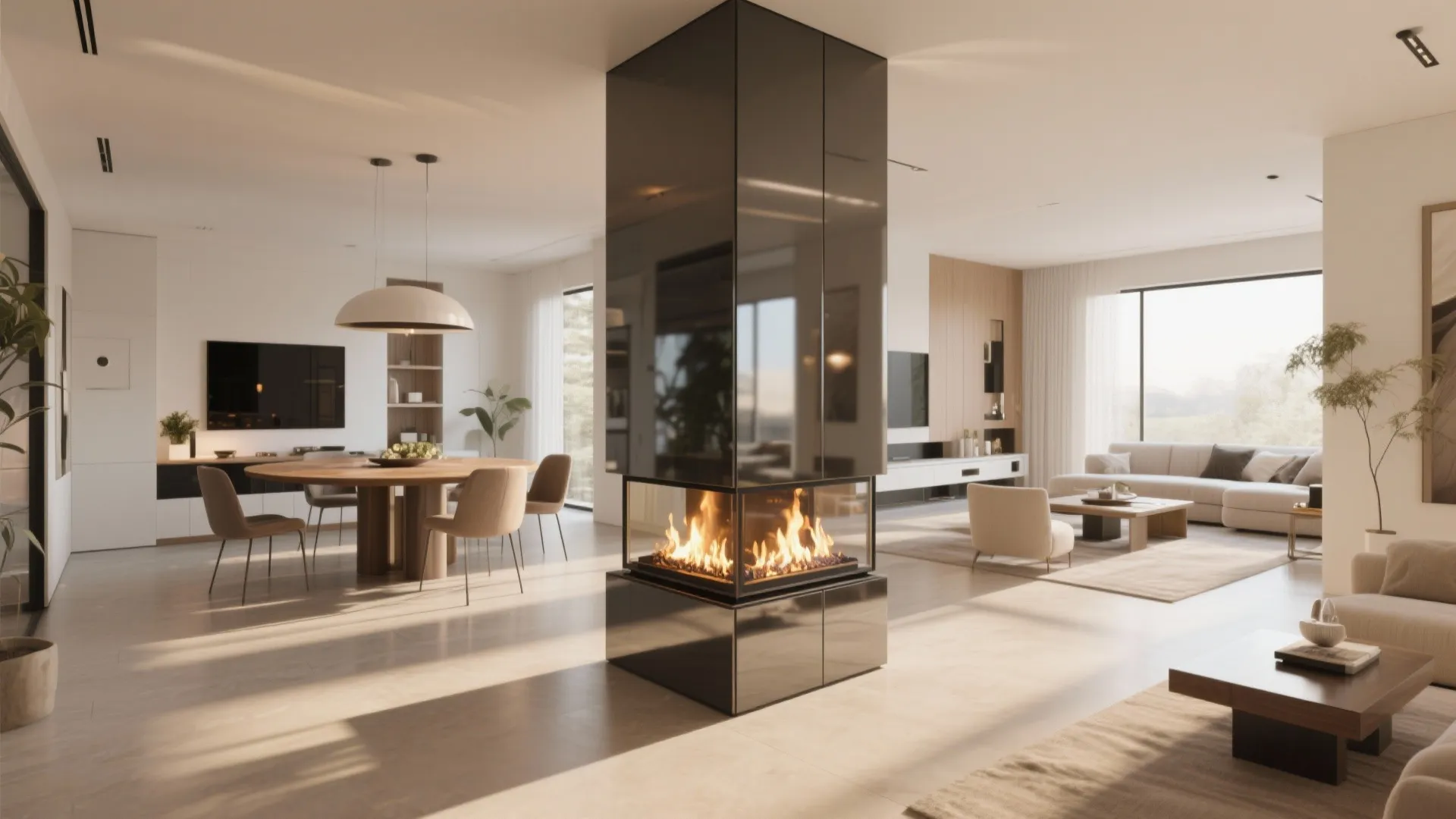 2. Double-Sided Fireplace for Open Plan Living