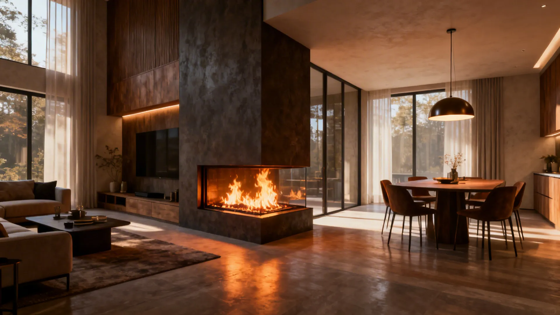 4. Fireplace as a Double-sided Room Divider