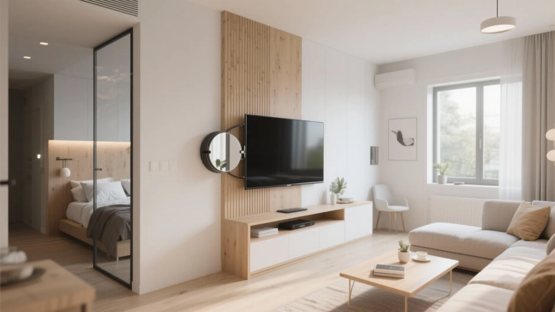 9. Partition Wall with Double Sided TV