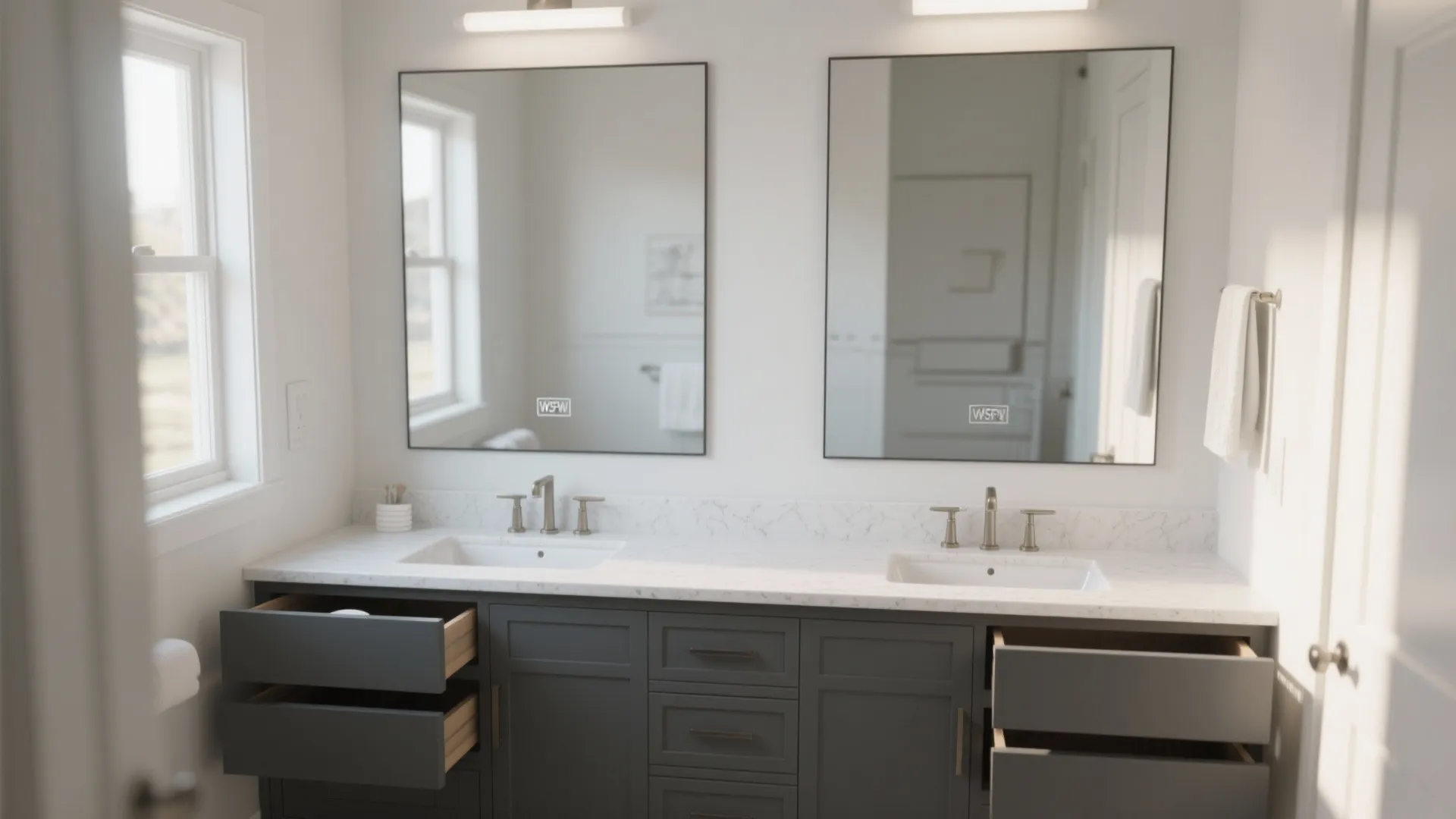 2. Double-sink 60-inch vanity for shared bathrooms