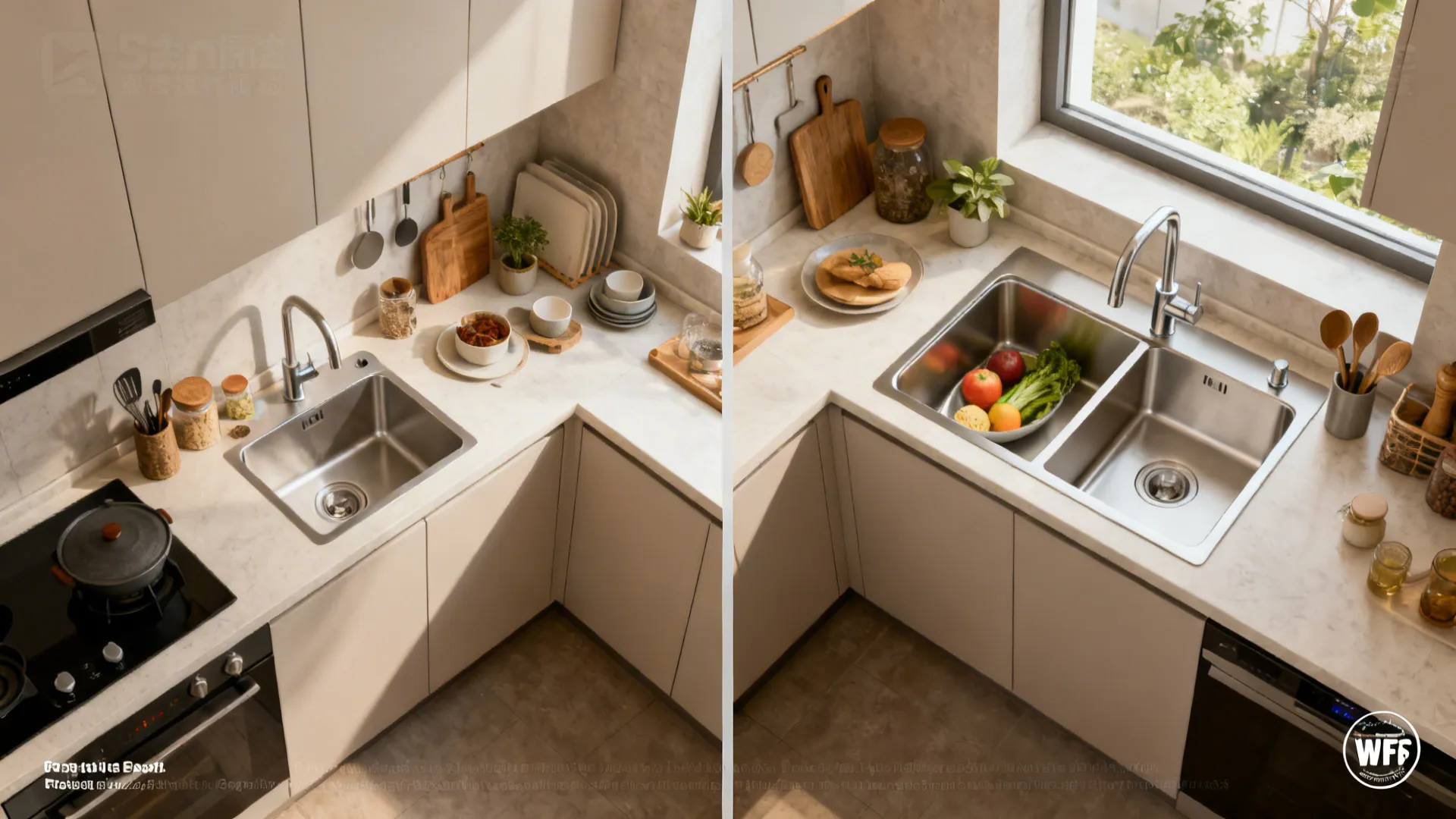 Dual-basin with slim divider for flexible tasks