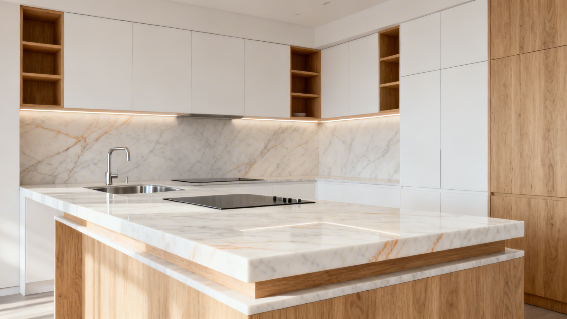 Small Kitchen, No Counter Space? Try Double Slab Modular Kitchen