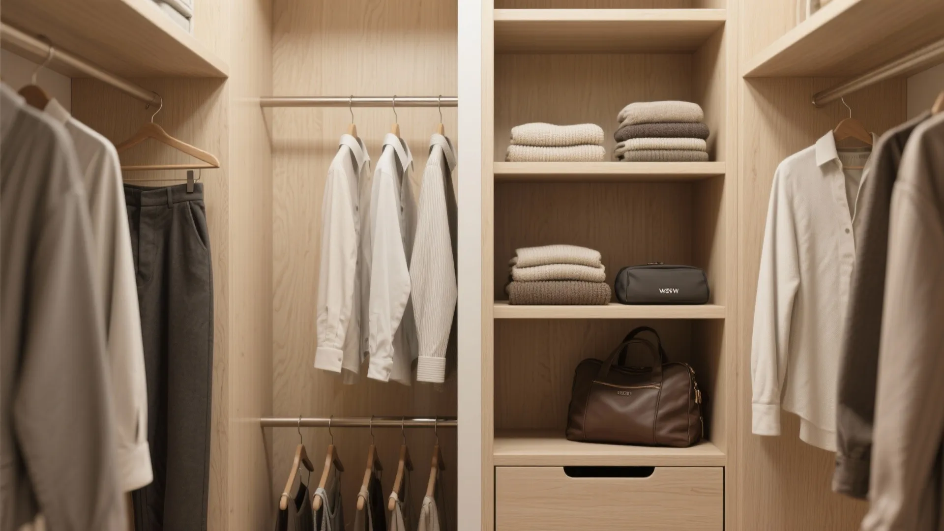 1. Double-tier hanging with integrated shelving