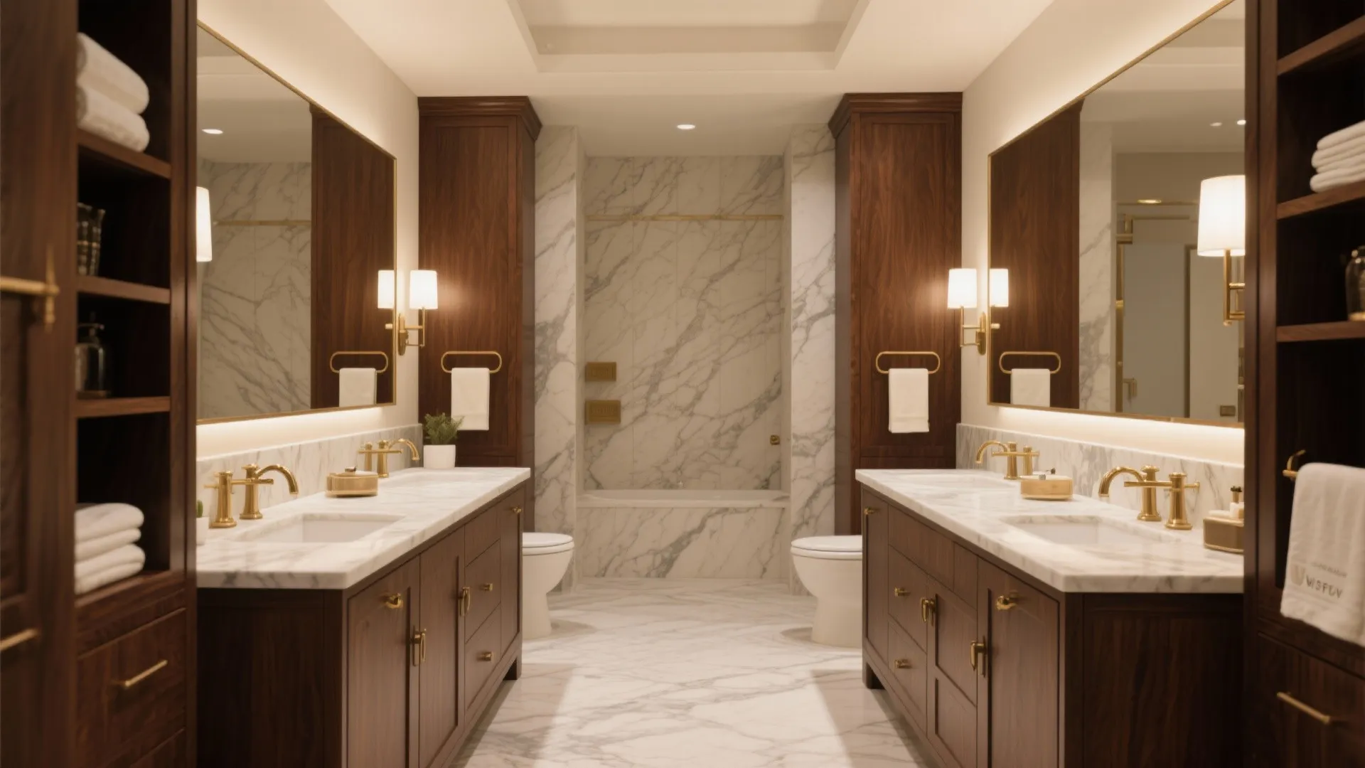 2. Double Vanity with Storage Wall