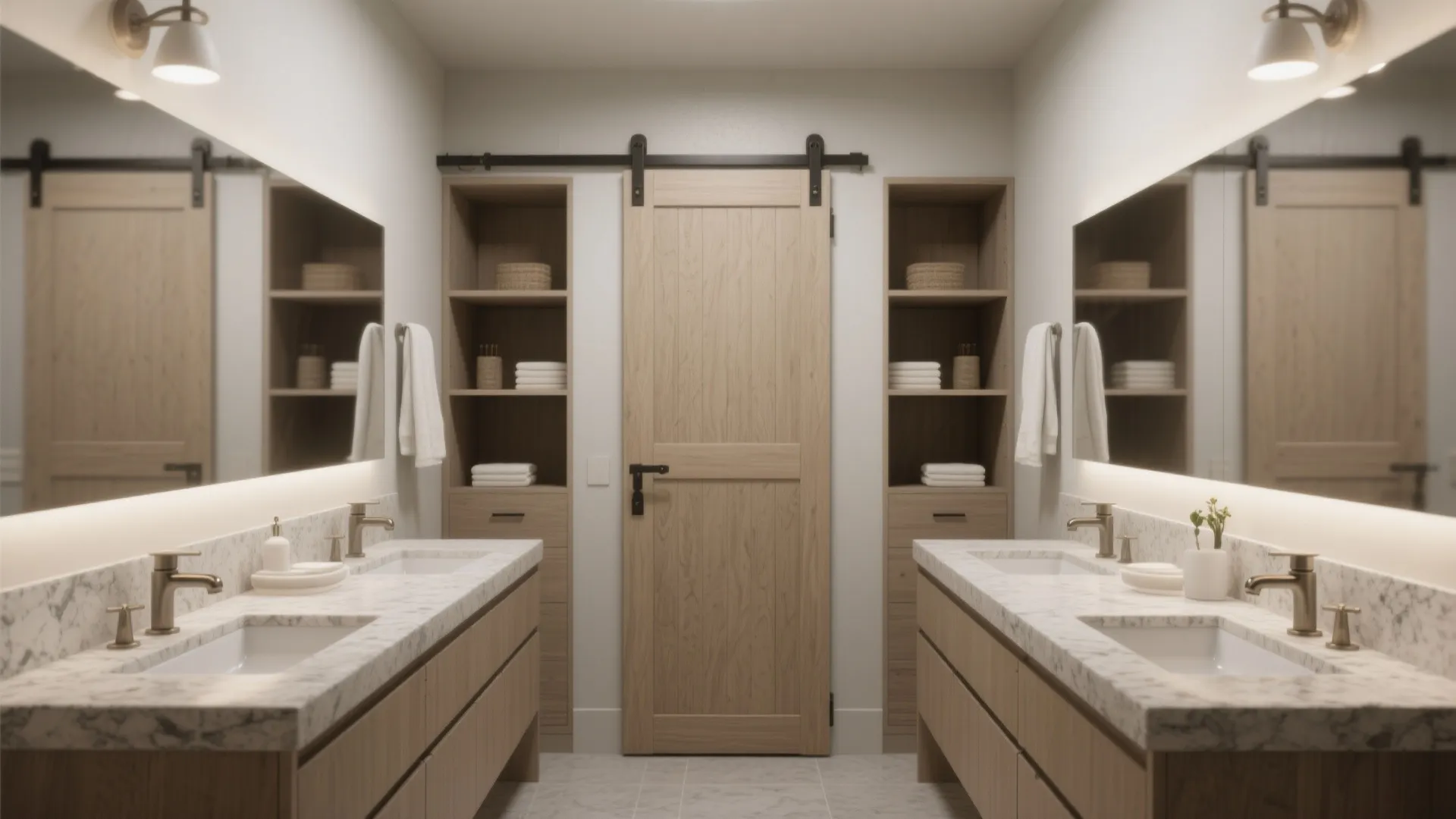 2. Double Vanity with Center Barn Door Access