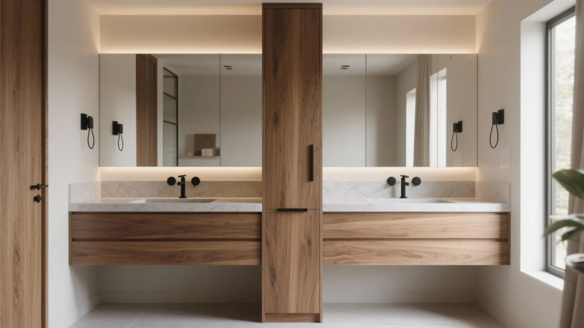 3. Double vanity with built-in storage tower