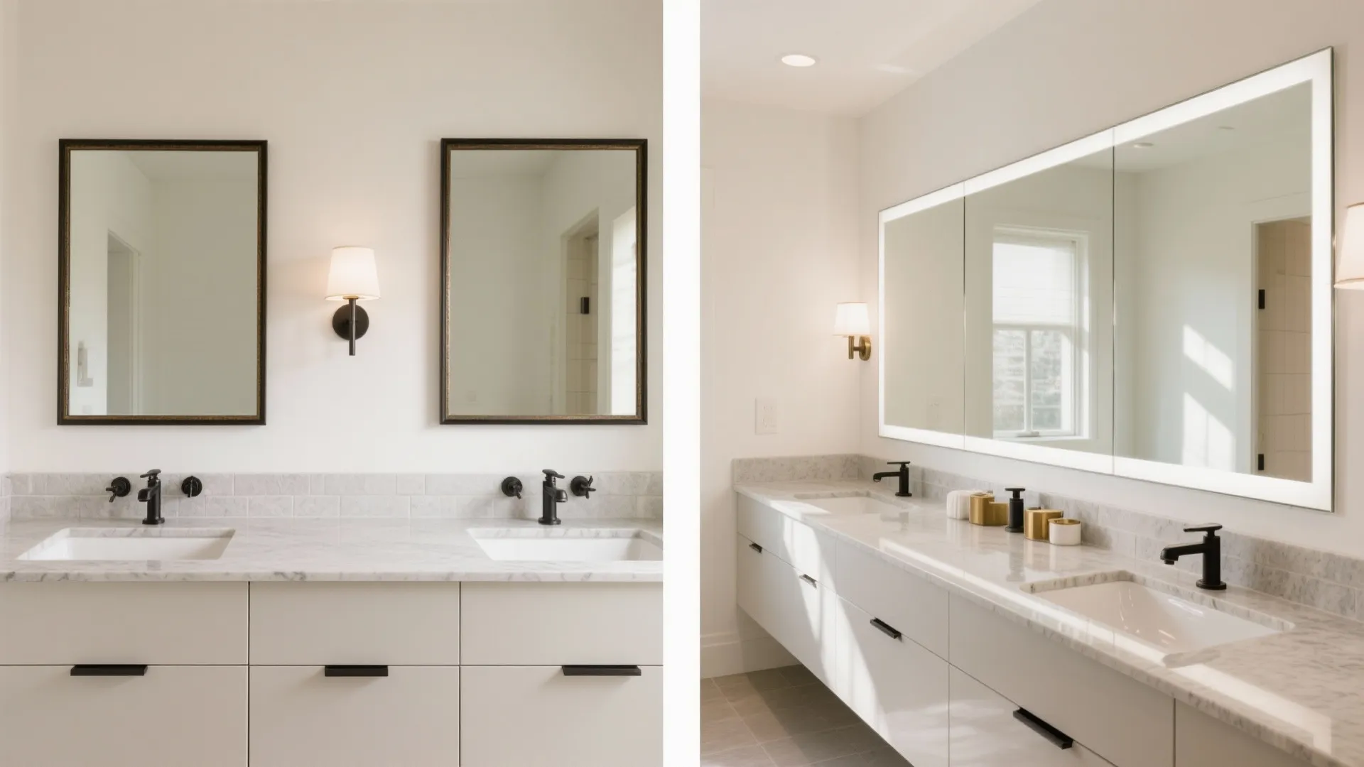 Double Mirrors vs. One Wide Mirror on Shared Vanities