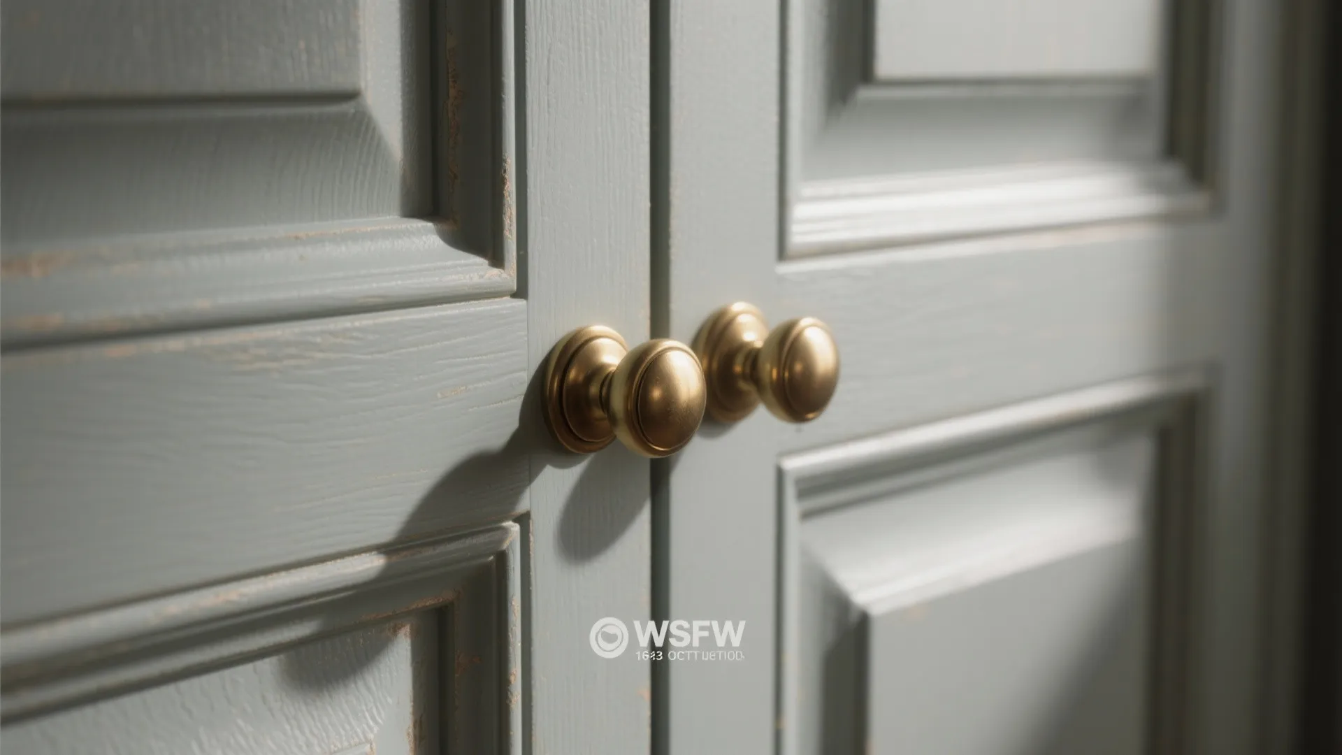 3. Soft Dove Gray with Brass Hardware