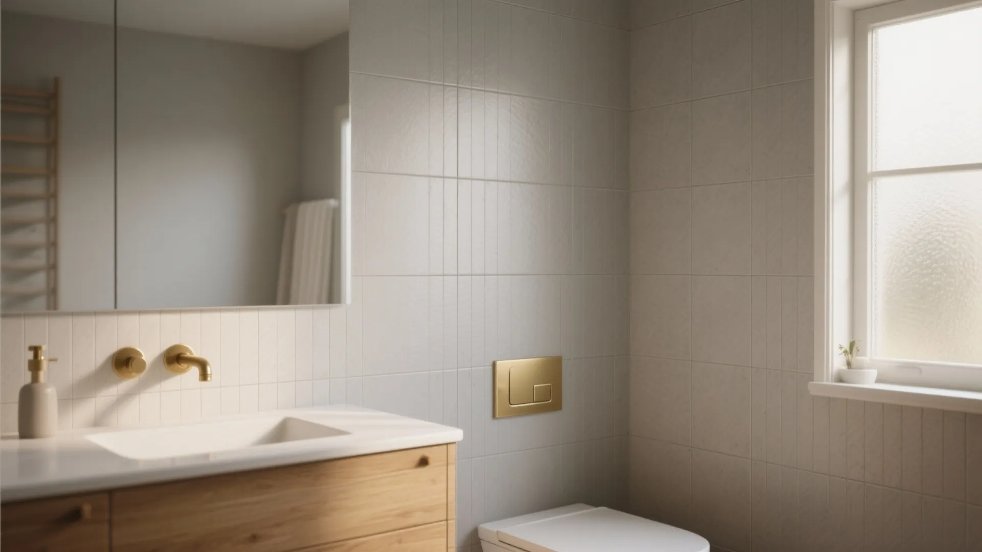 1. Soft dove-gray large-format tiles for seamless calm