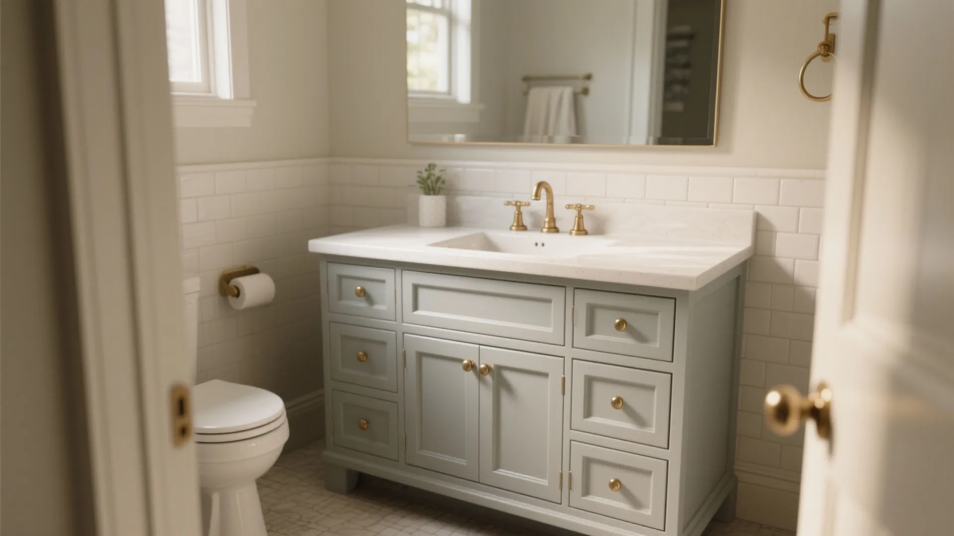 2. Light dove-gray shaker vanity
