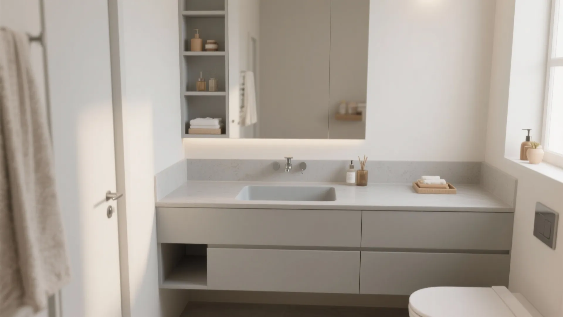 2. Integrated countertop vanity in dove grey