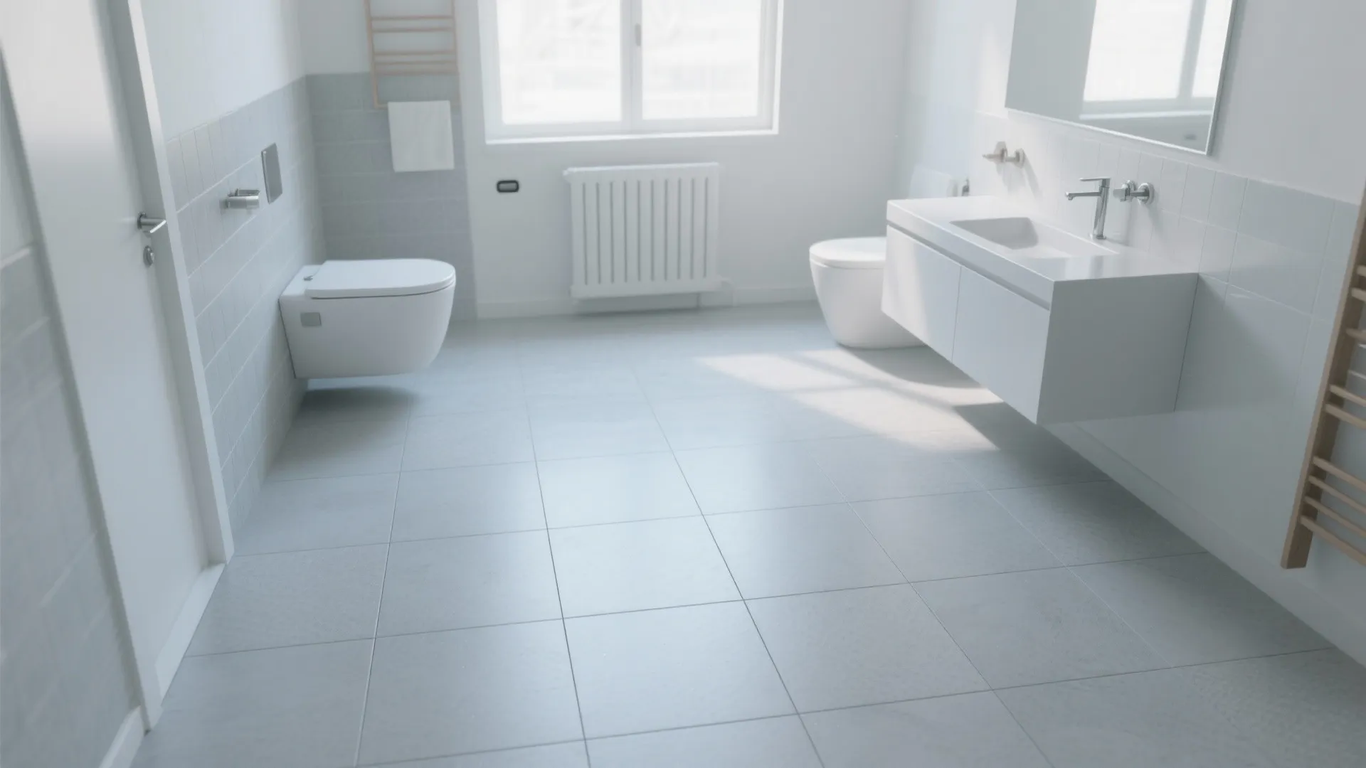 2. Light dove-grey large-format tiles