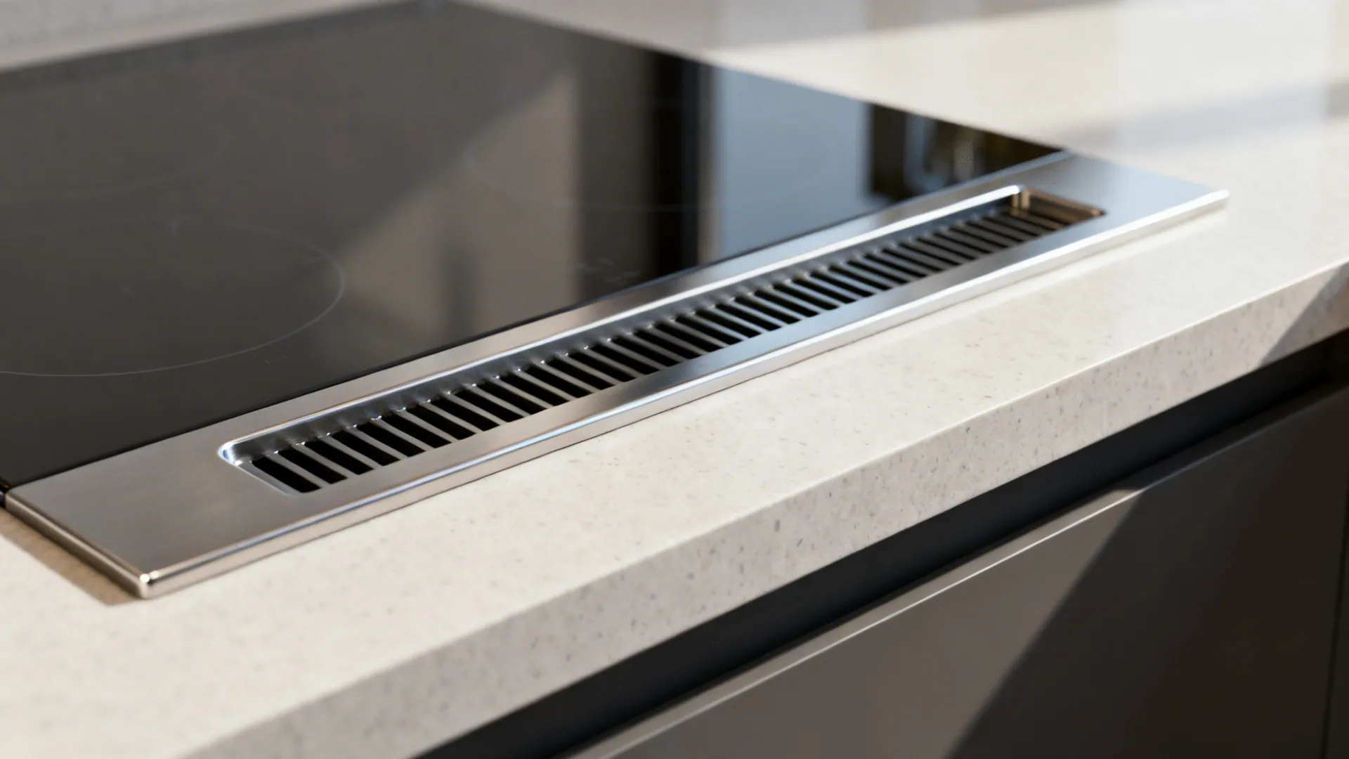 1) Minimalist Island Cooktop with Hidden Vent