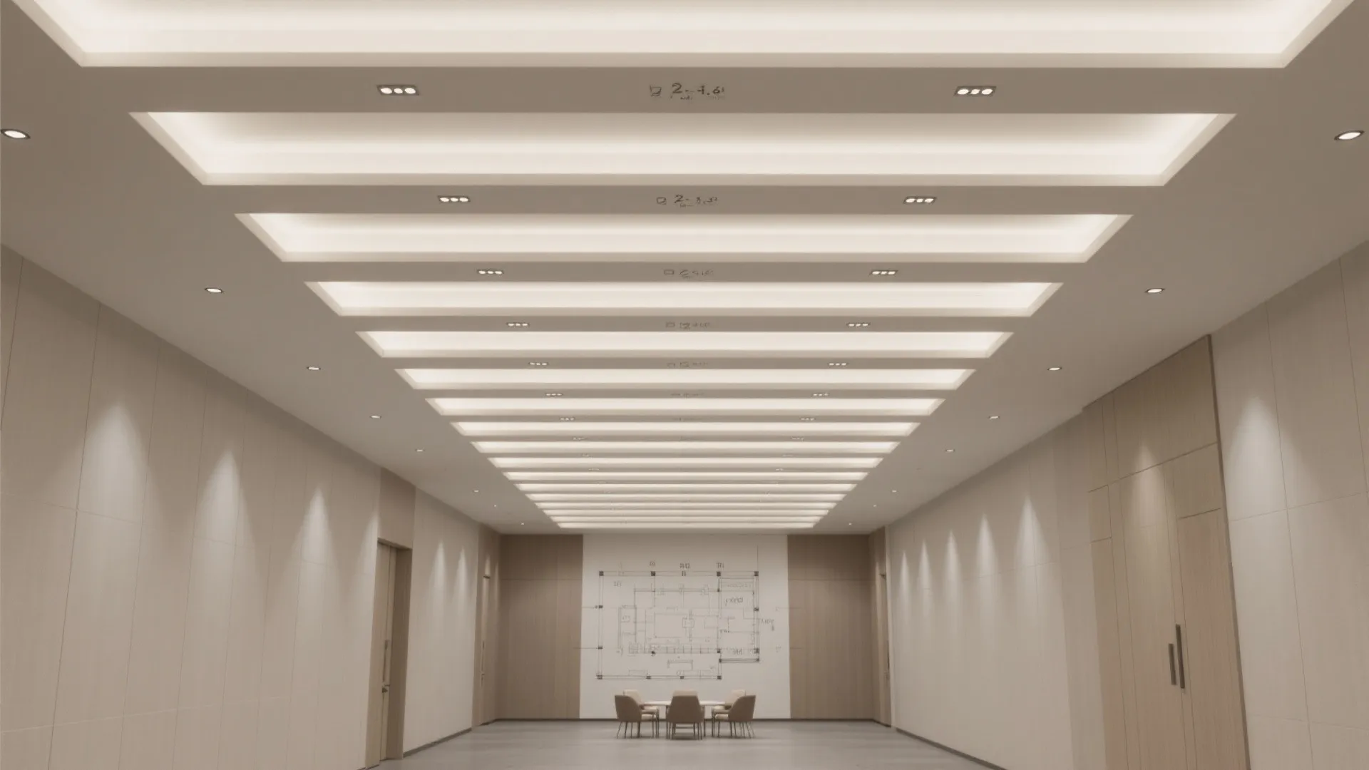 2) Linear Gypsum Bands with Recessed Downlights