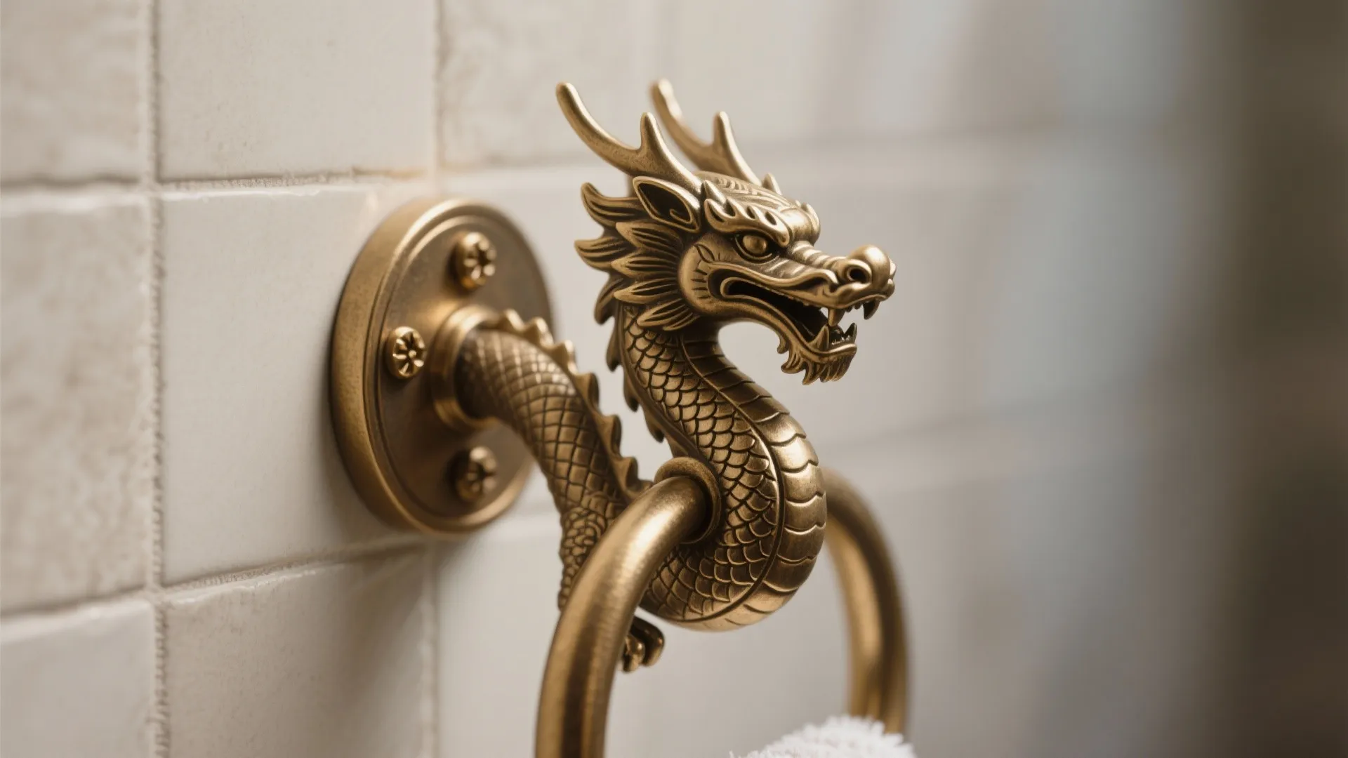 2. Dragon-shaped towel hooks and hardware