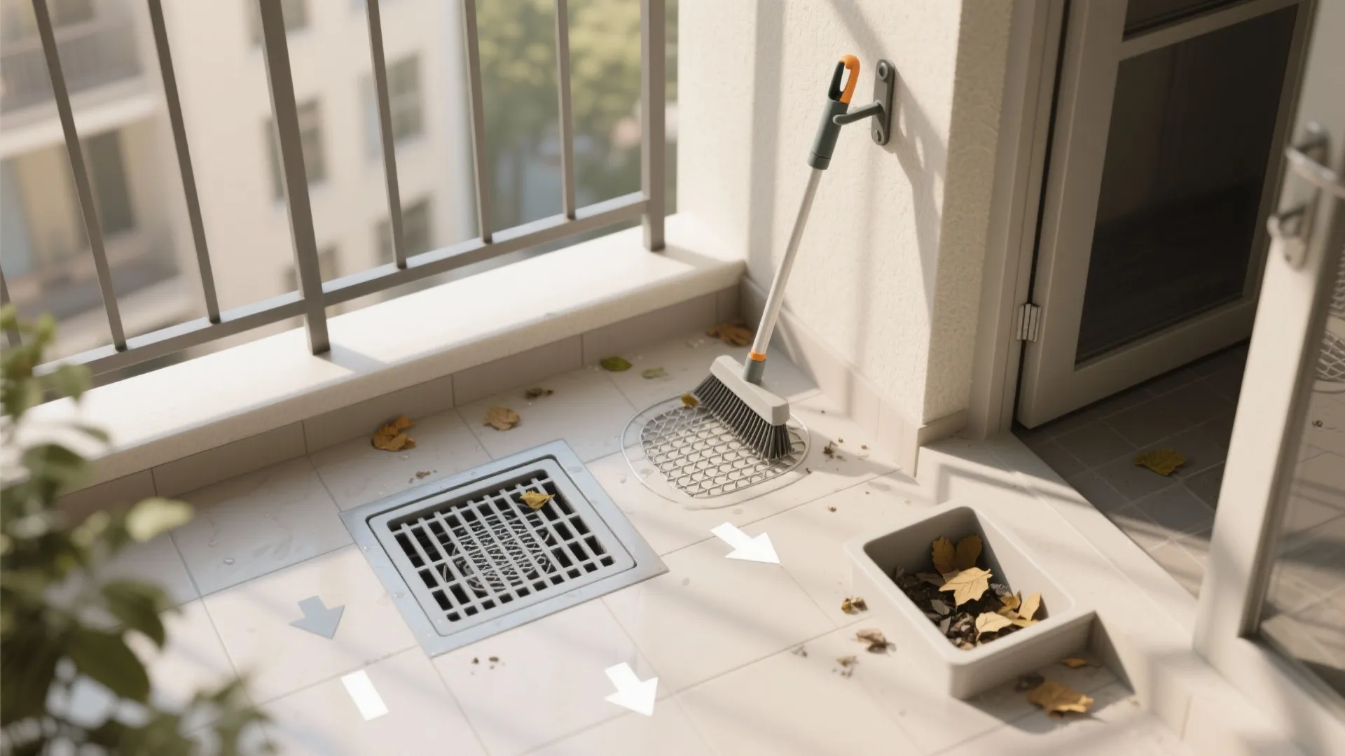 5) Drain maintenance ritual + debris management design