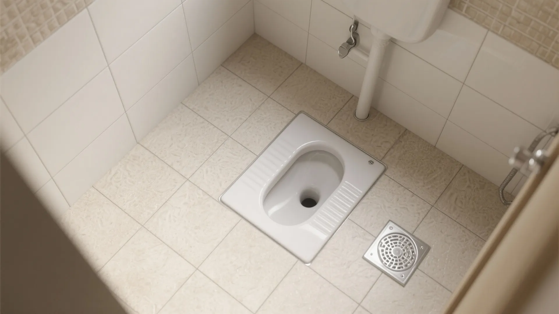 Non-slip tiles and smart drainage for squat zones