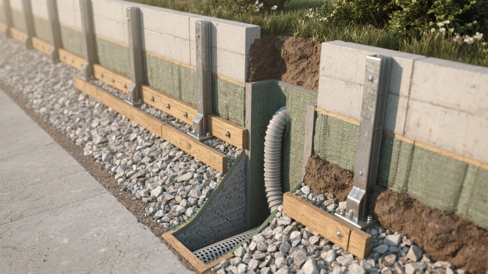 2) Drainage-First Sleeper Wall Detailing