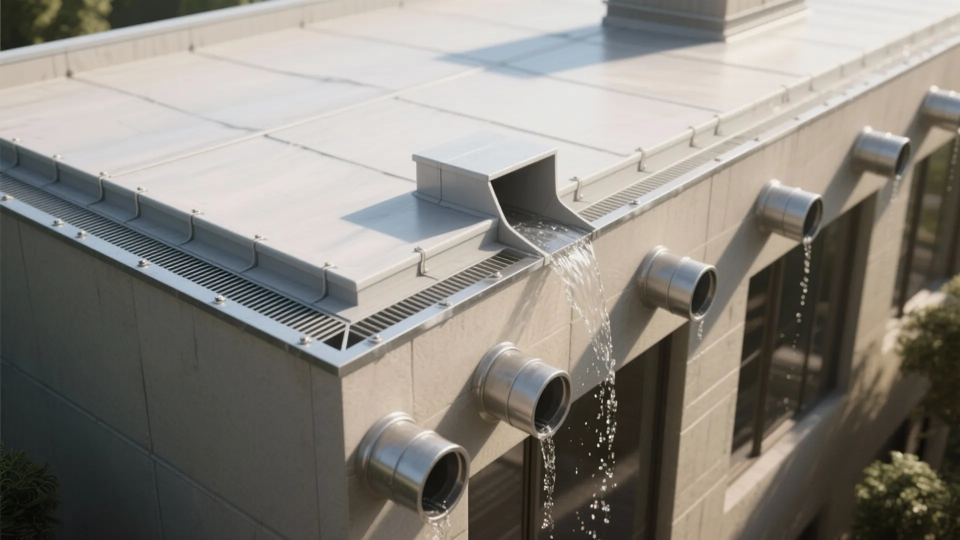 Drainage-First Parapet with Scuppers and Crickets