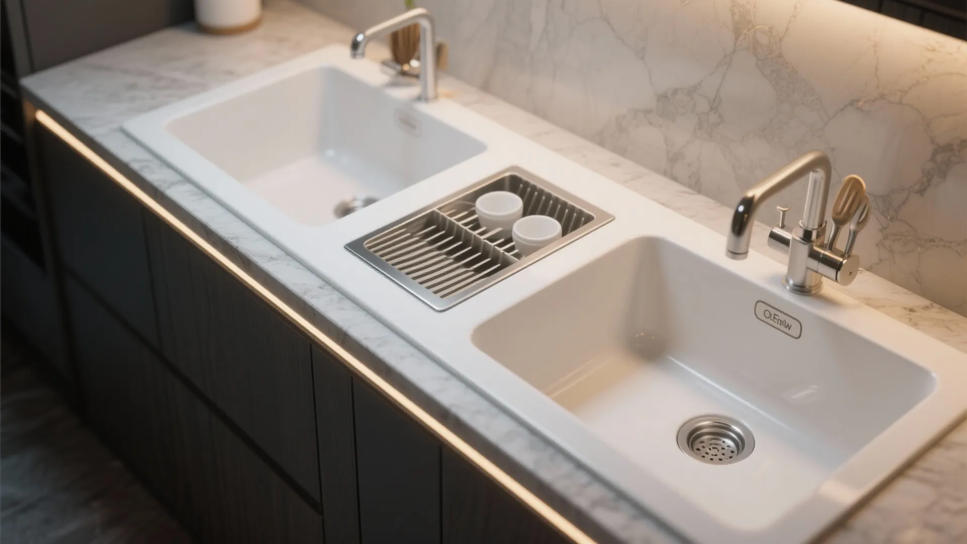 2. Add a built-in drainer or accessory ledge