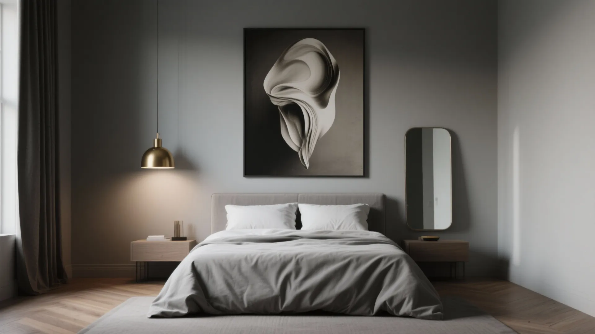 5. Curated Minimalism with Dramatic Art