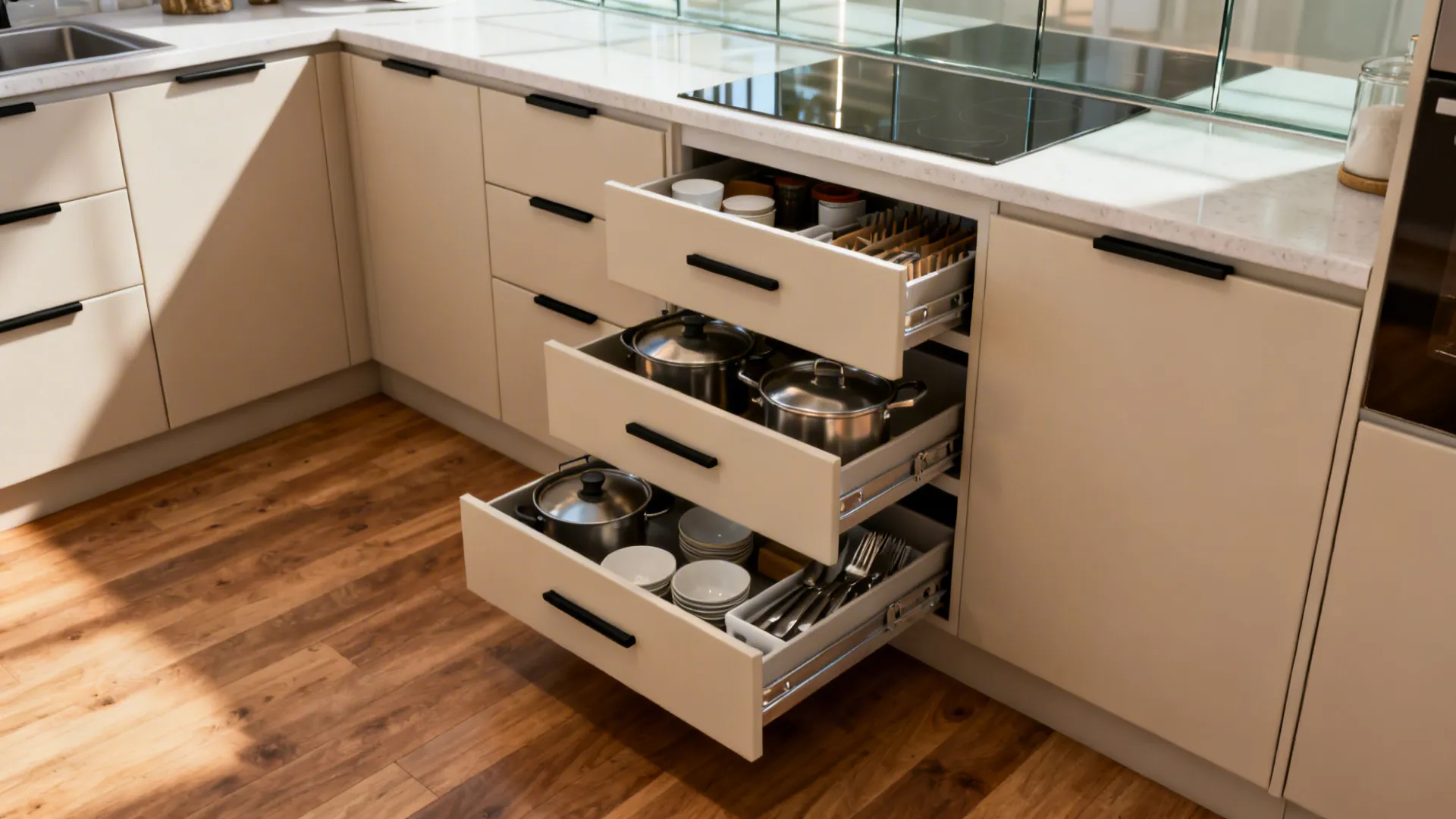 2) Drawer-Heavy Base Cabinets for Faster Workflow