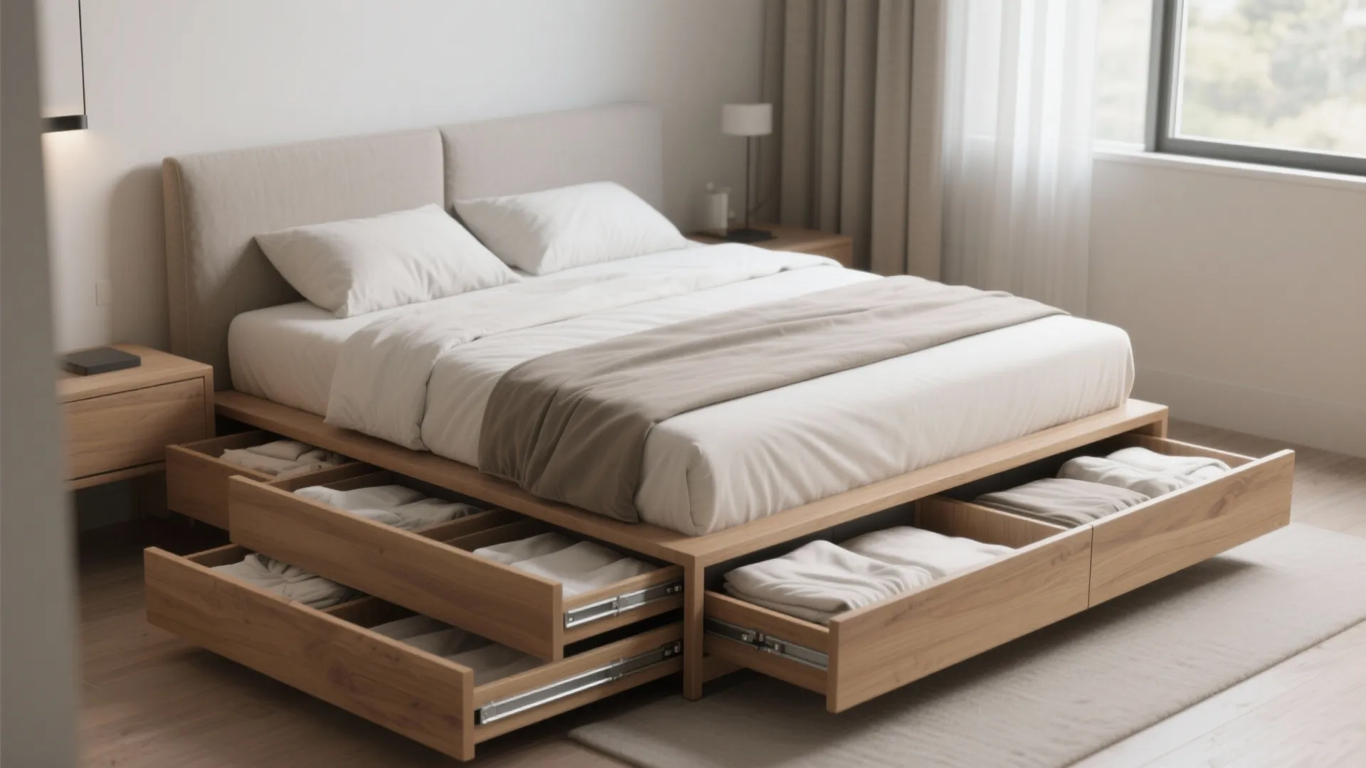 1. Slim multi-drawer bed frames