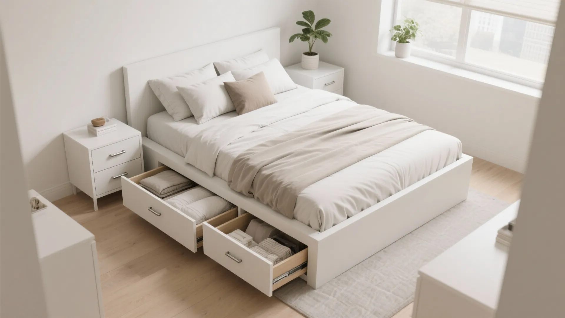 Storage drawers that replace nightstands