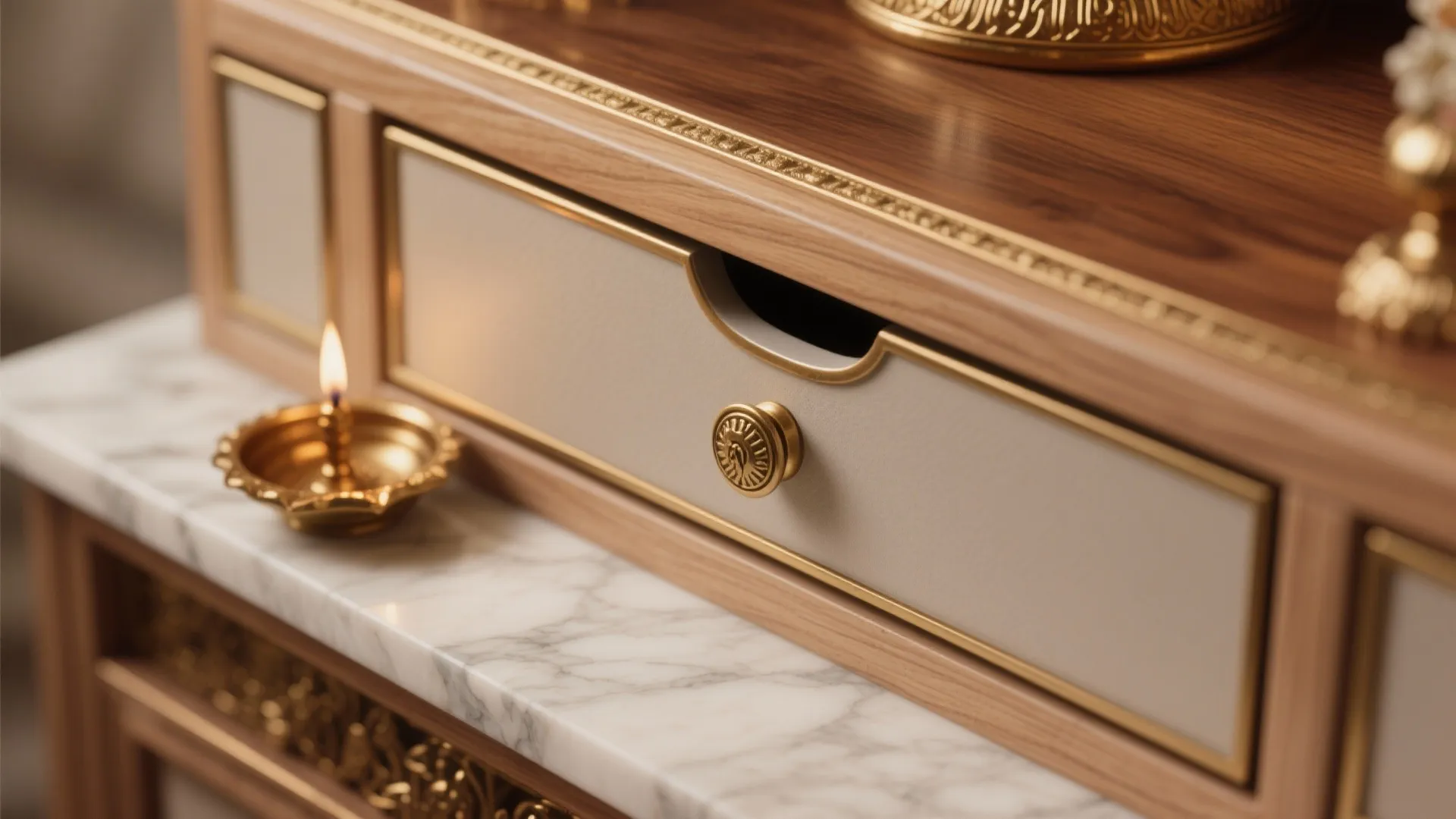 Minimalist Mandir With Concealed Storage