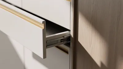 Modern Kitchen Drawer Detail with Gold Accent