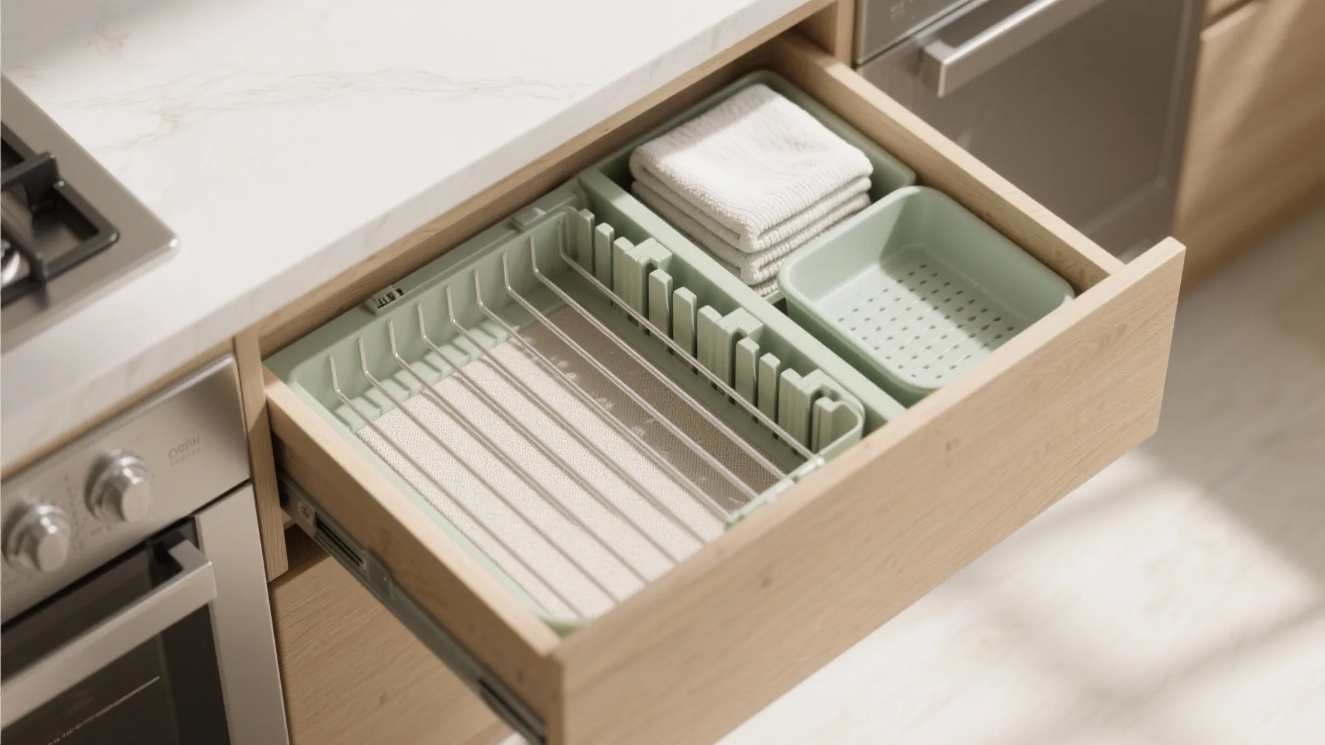 5. Drawer organizer with drying rack