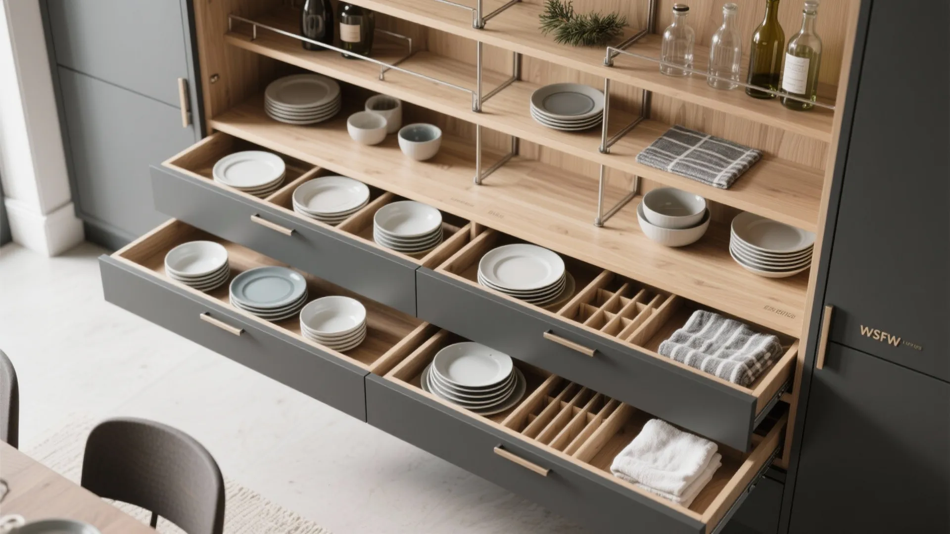 Drawer-Heavy Base with Adjustable Shelves Above