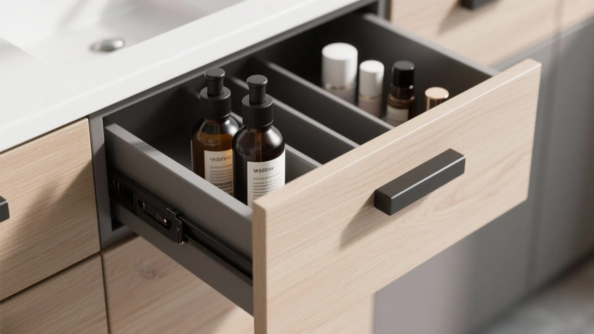 Floating vanities with generous drawers