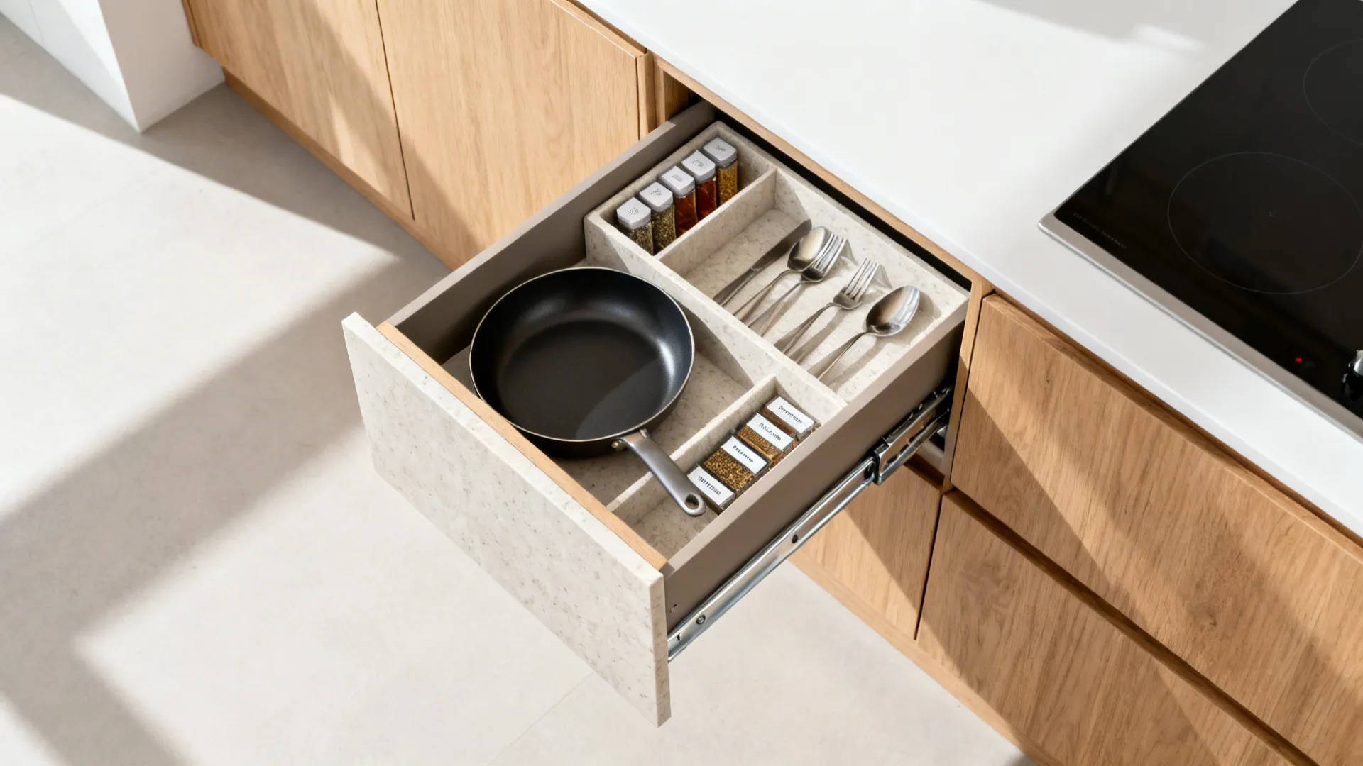 Minimalist wooden drawer organization