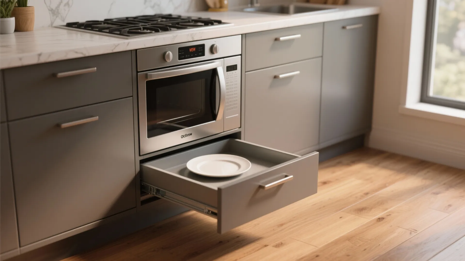 3. Drawer-style microwaves under the counter