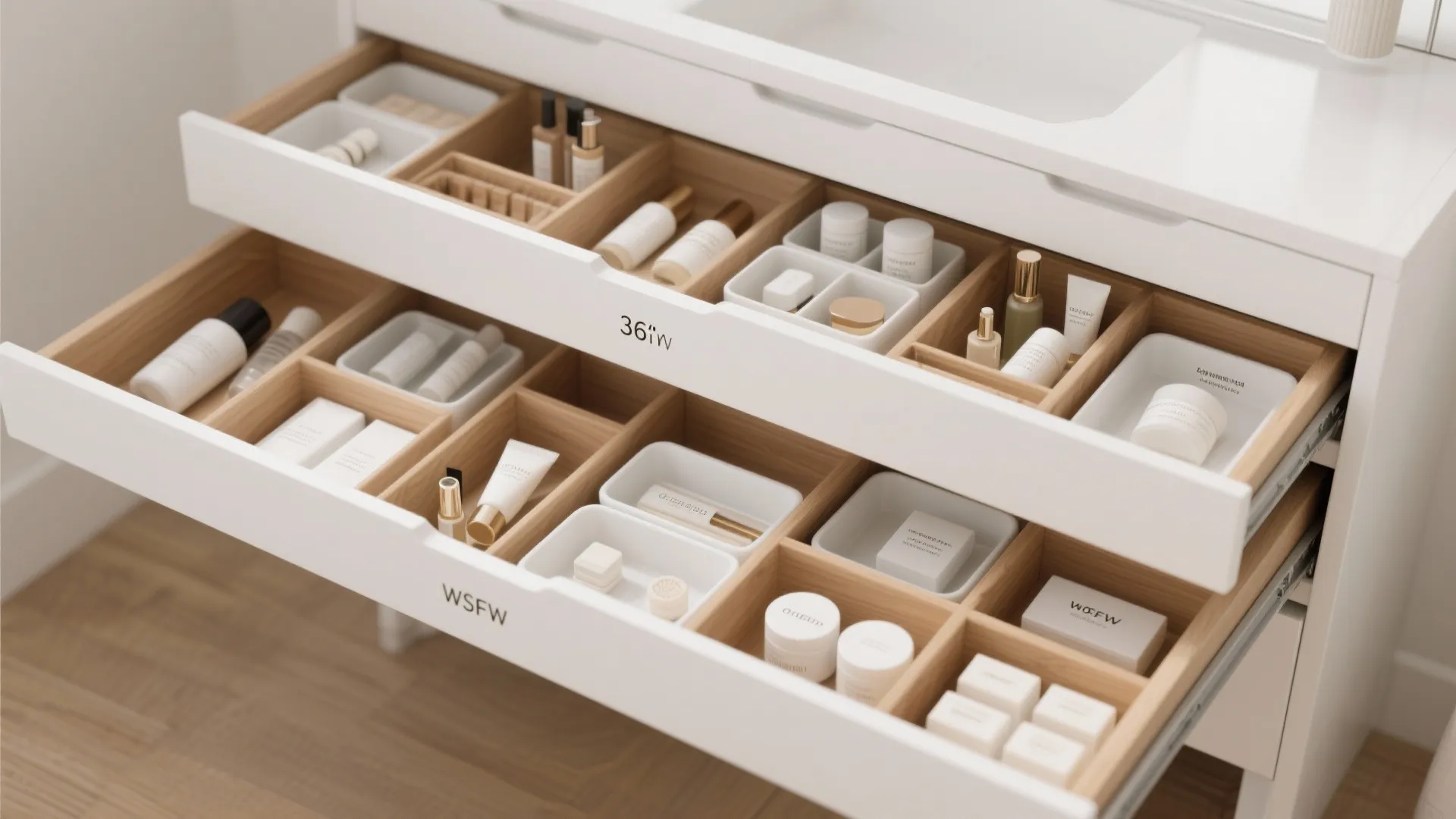 4. 36 in vanity with organized drawer systems