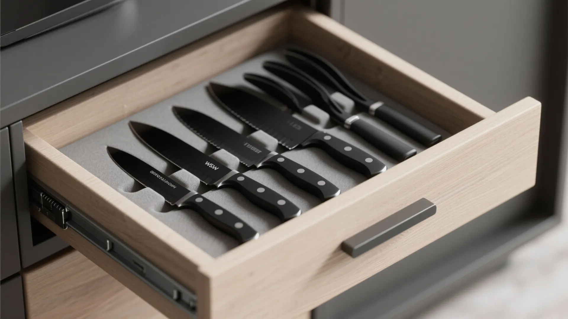 3. Drawer organizer with coated knives