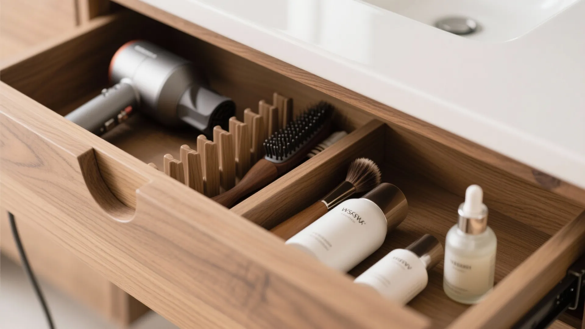 1) Floating vanity with deep drawers