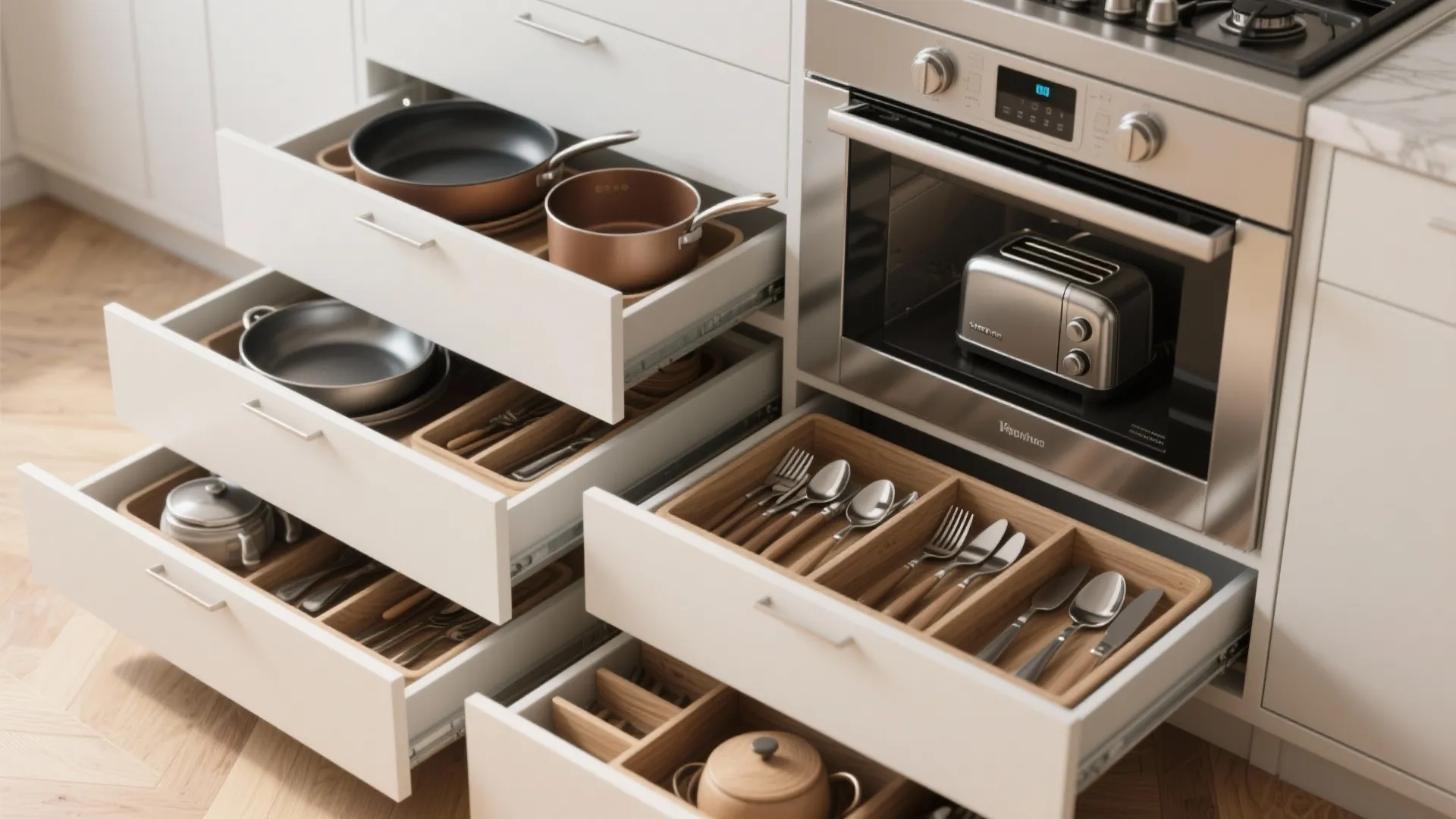 4. Optimize drawers: organizers and appliance garages